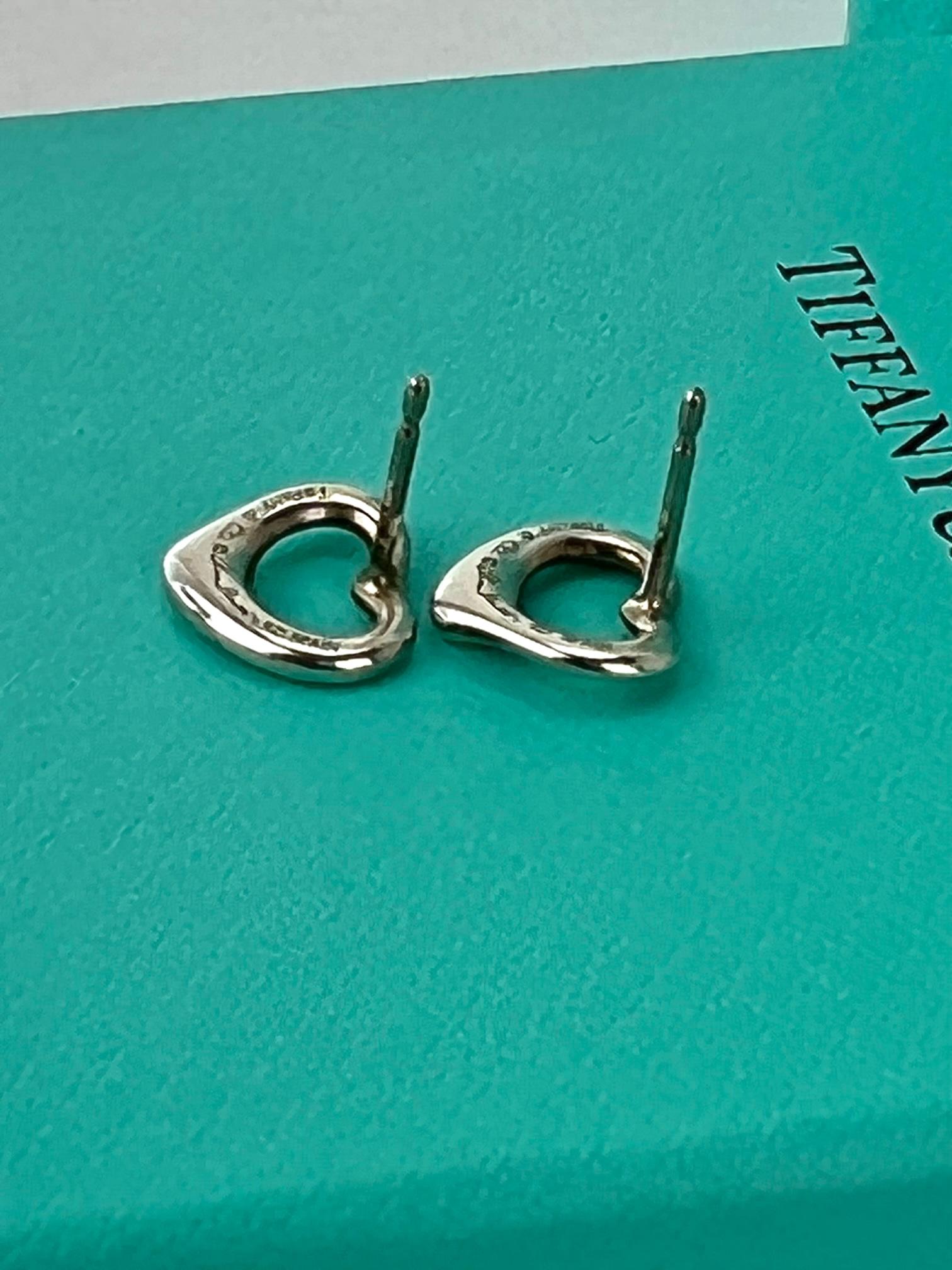  TIFFANY Open Heart Stud Earrings in Sterling Silver 925 Elsa Peretti  1