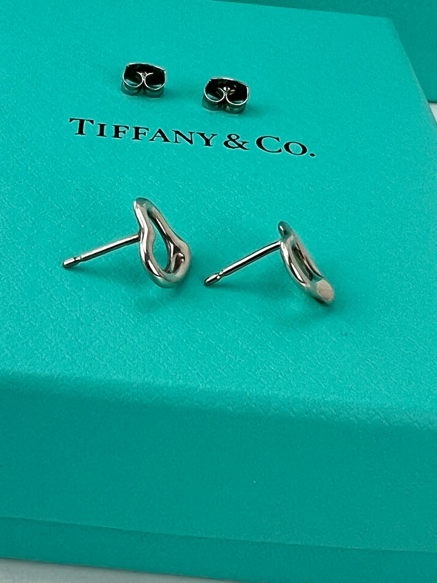  TIFFANY Open Heart Stud Earrings in Sterling Silver 925 Elsa Peretti  2