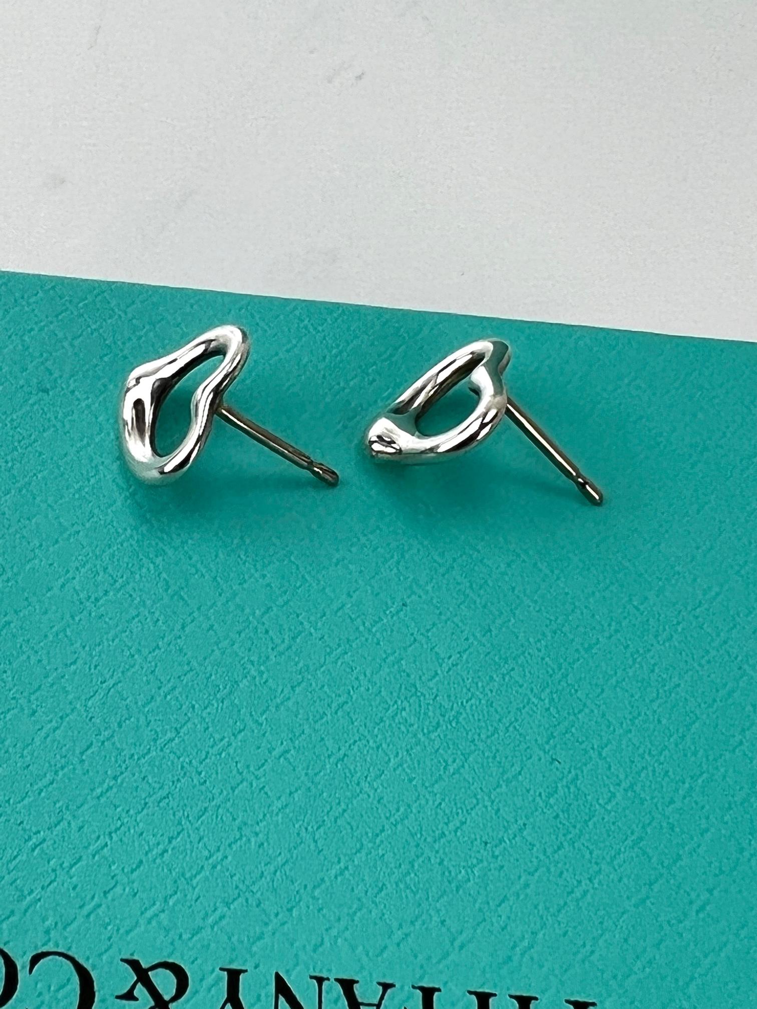  TIFFANY Open Heart Stud Earrings in Sterling Silver 925 Elsa Peretti  3