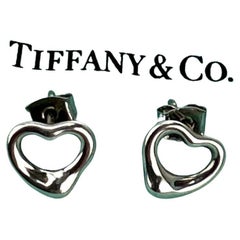  TIFFANY Open Heart Stud Earrings in Sterling Silver 925 Elsa Peretti 