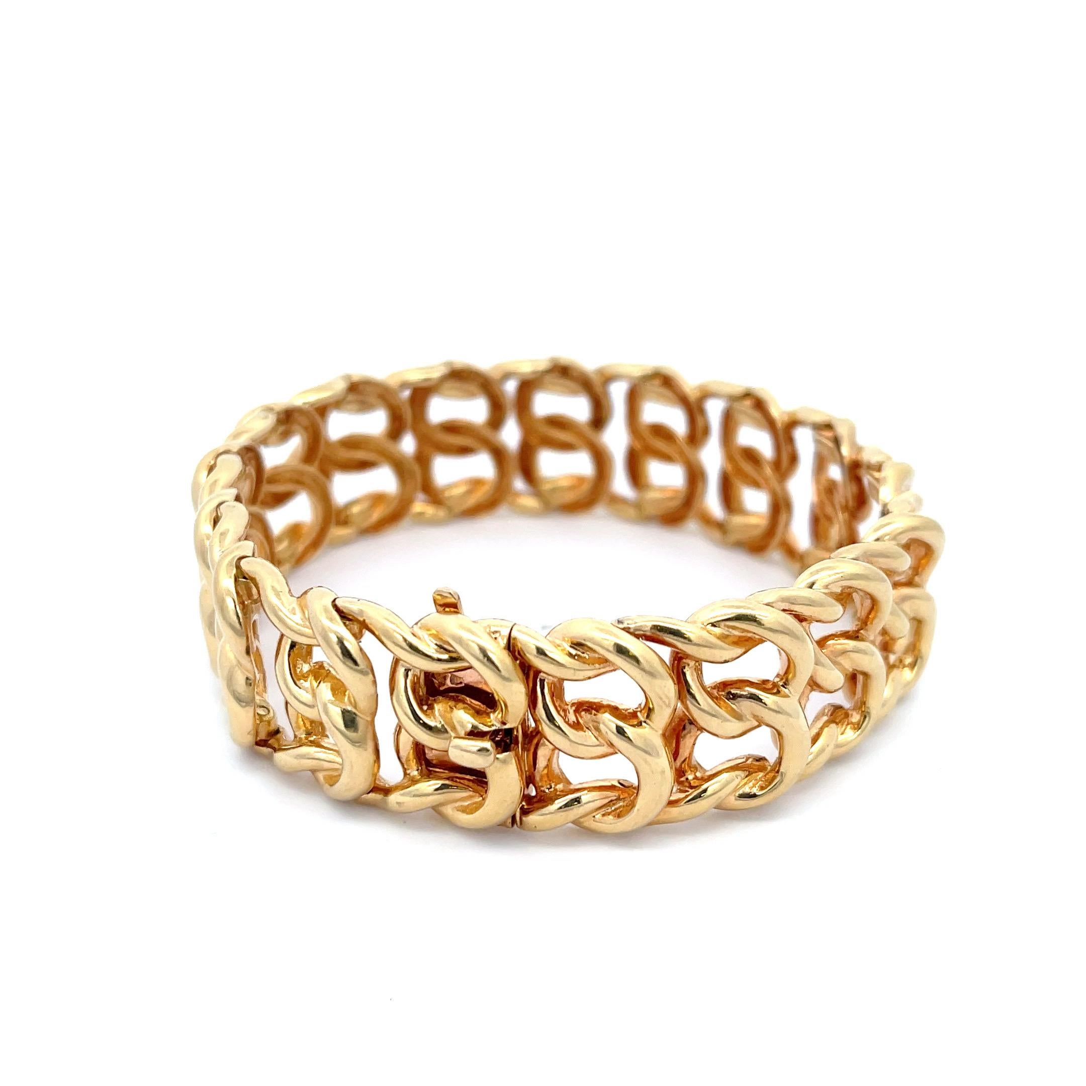 Offenes Gliederarmband aus 18 Karat Gelbgold mit doppelter Reihe von Tiffany im Zustand „Hervorragend“ in Dallas, TX