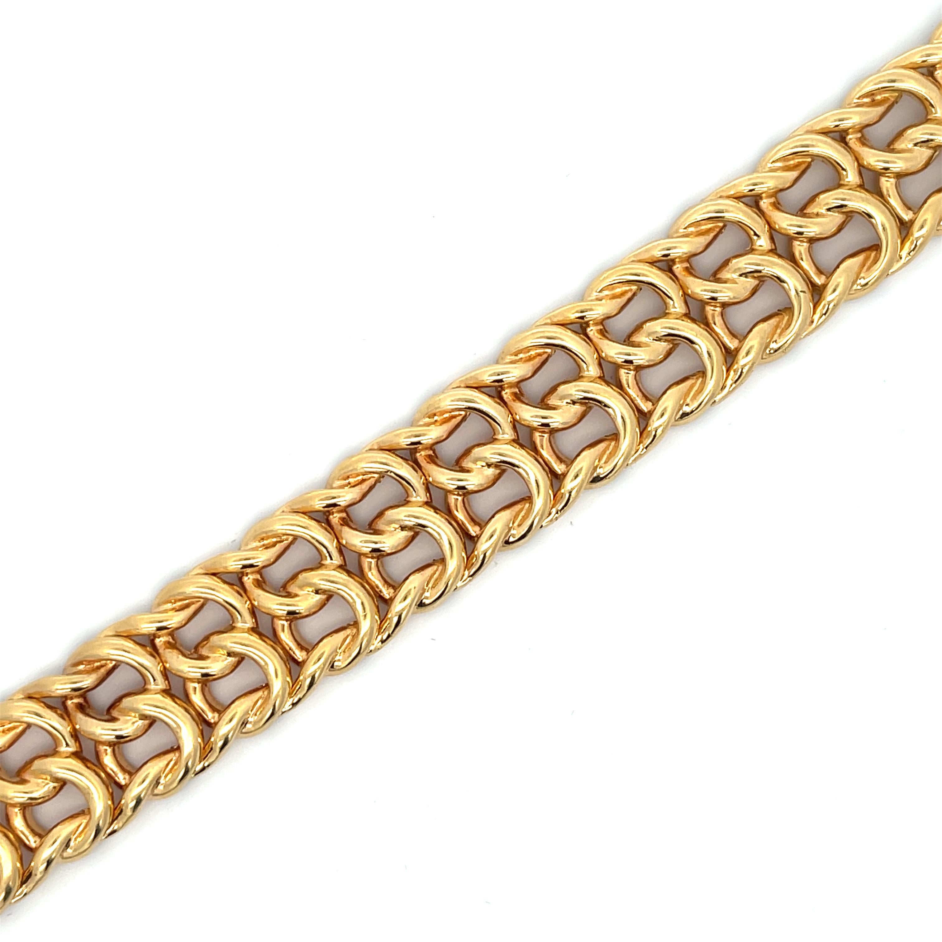Offenes Gliederarmband aus 18 Karat Gelbgold mit doppelter Reihe von Tiffany Damen