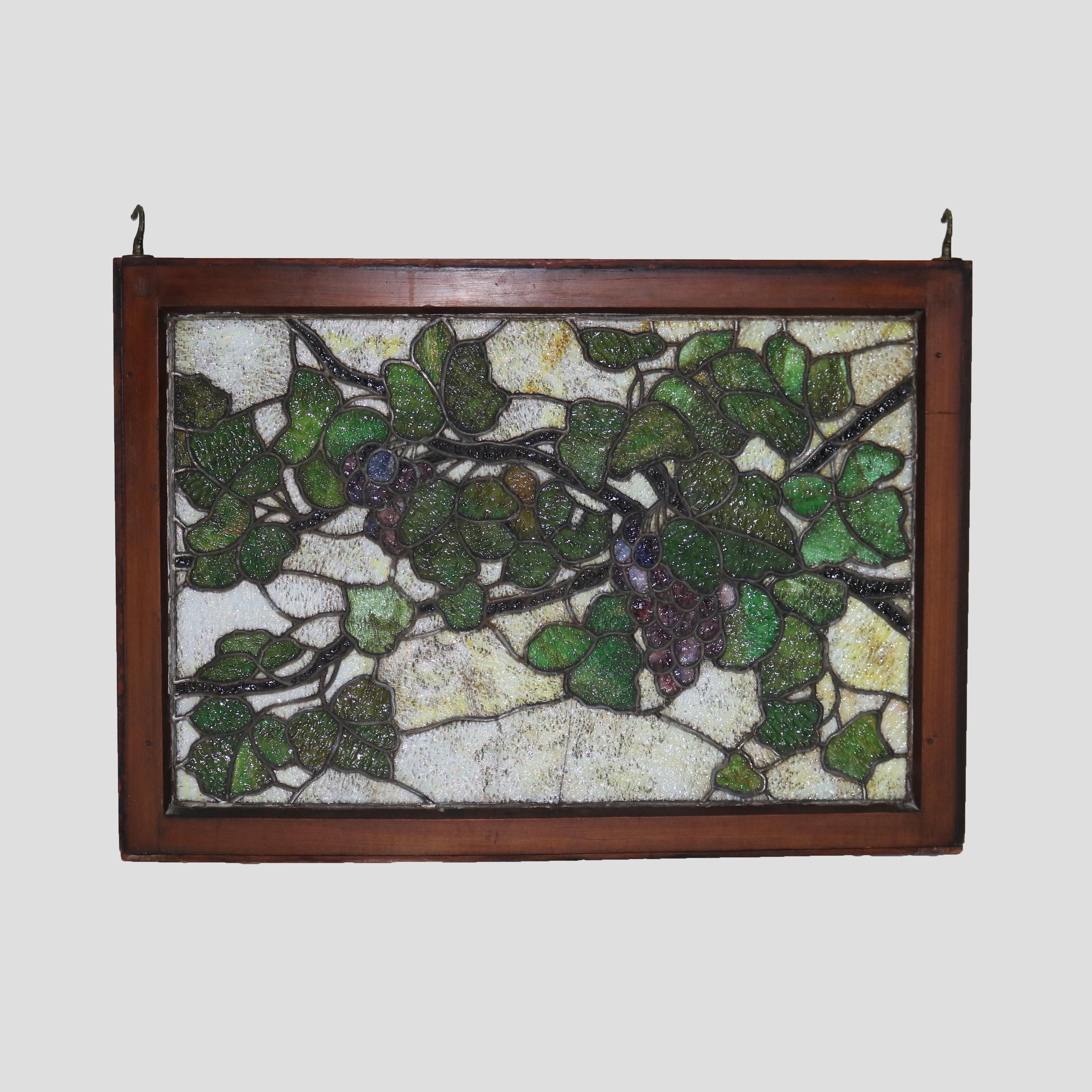 Tiffany or La Farge attr Antique Arts & Crafts Leaded Stained Glass Window c1920 1