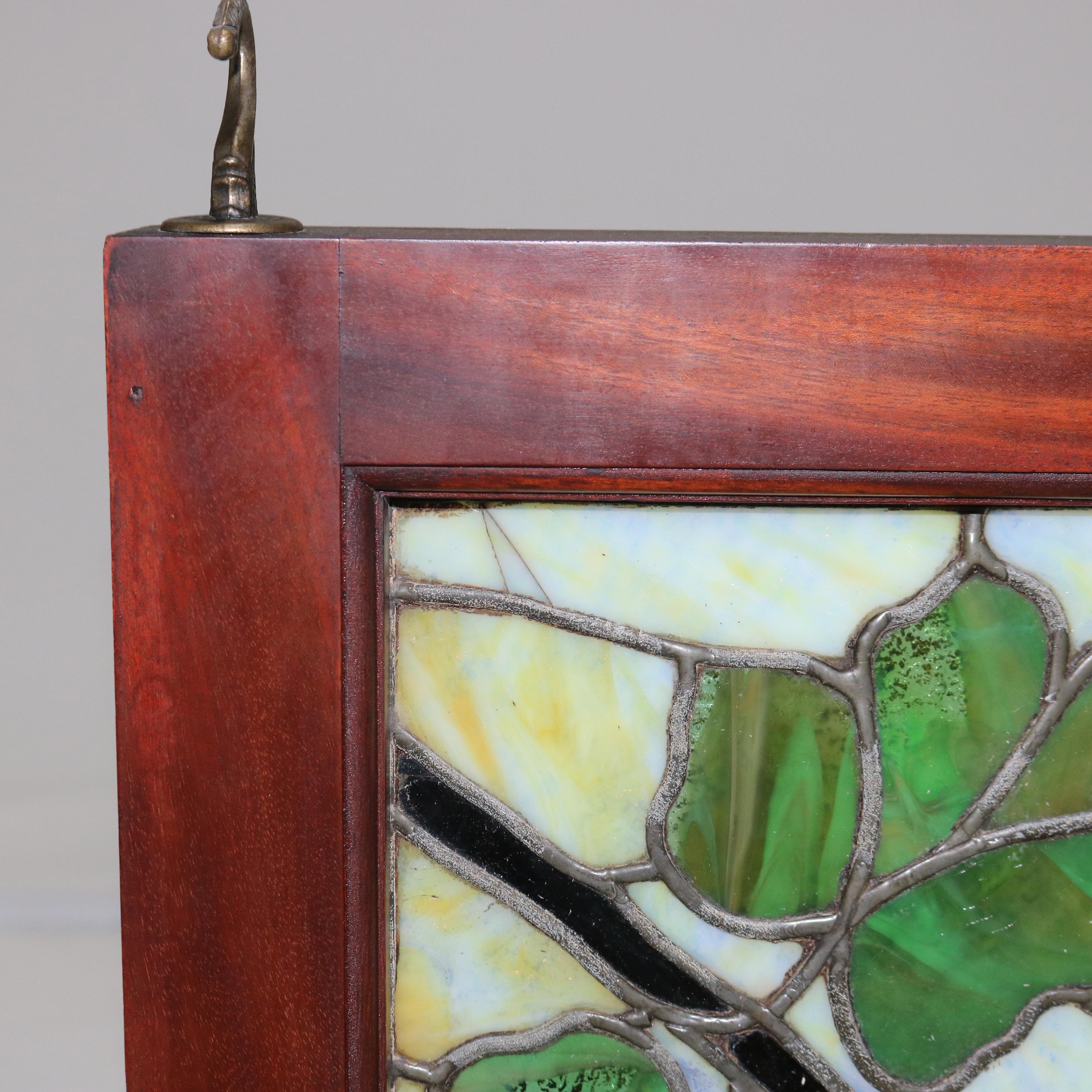 Tiffany or La Farge attr Antique Arts & Crafts Leaded Stained Glass Window c1920 4