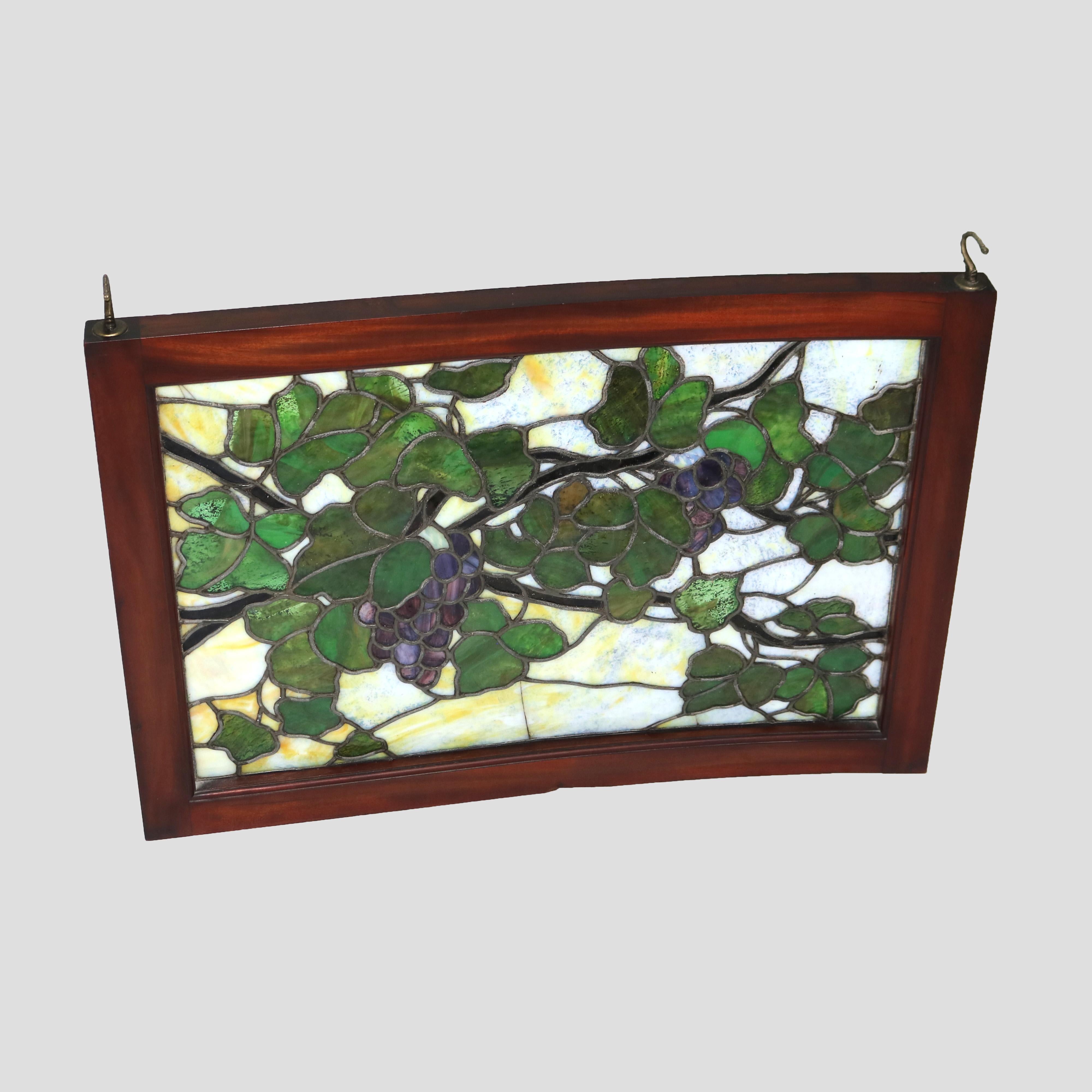 Tiffany or La Farge attr Antique Arts & Crafts Leaded Stained Glass Window c1920 5