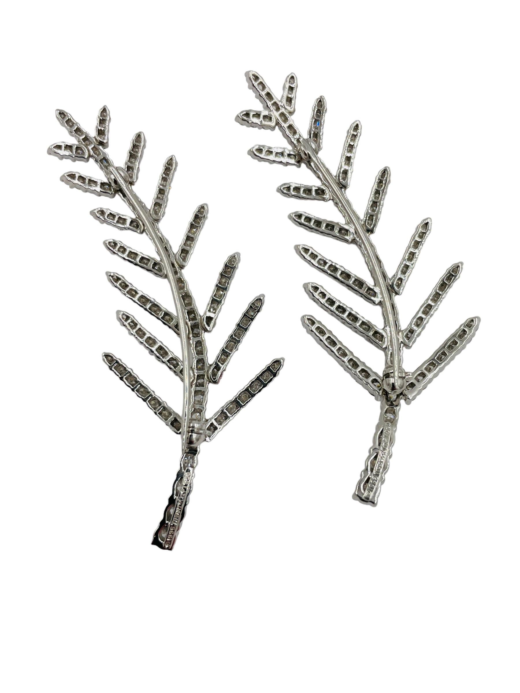Contemporary Tiffany Pair of Diamond Platinum Fern Brooches For Sale