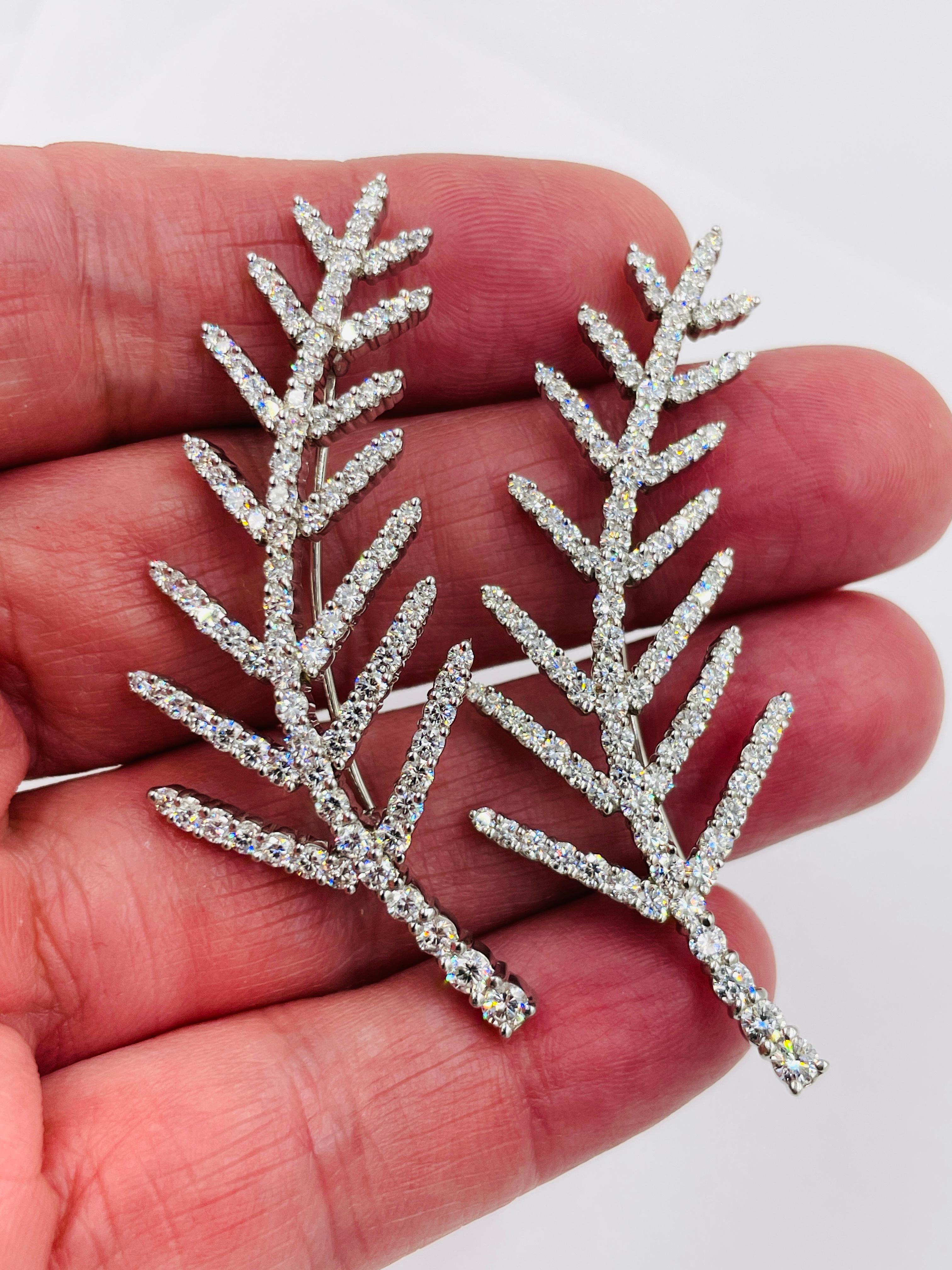 Women's or Men's Tiffany Pair of Diamond Platinum Fern Brooches For Sale