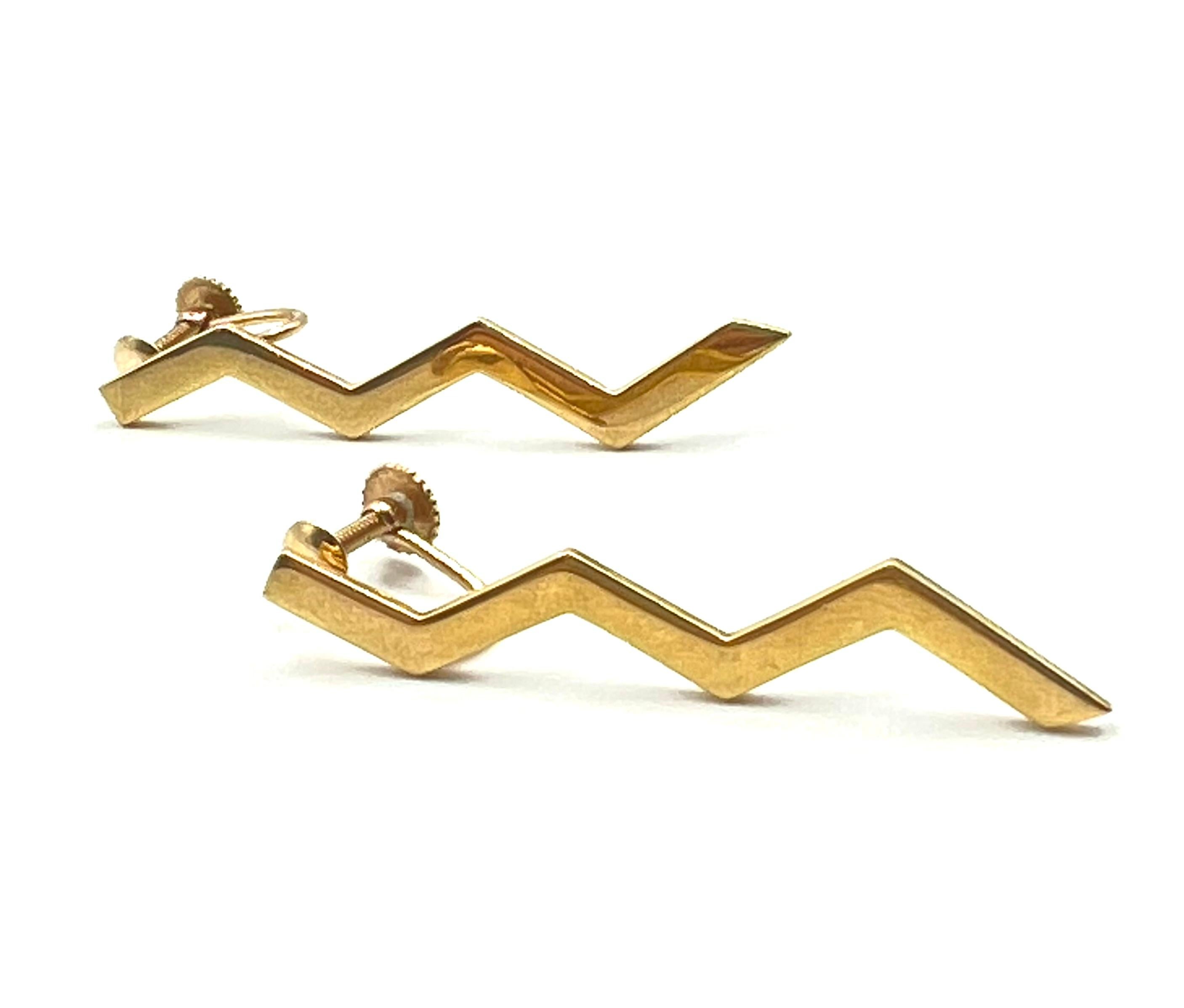 Tiffany & Co. Paloma Picasso 18kt Yellow Gold Lightning Bolt Earrings In Good Condition In Palm Beach, FL