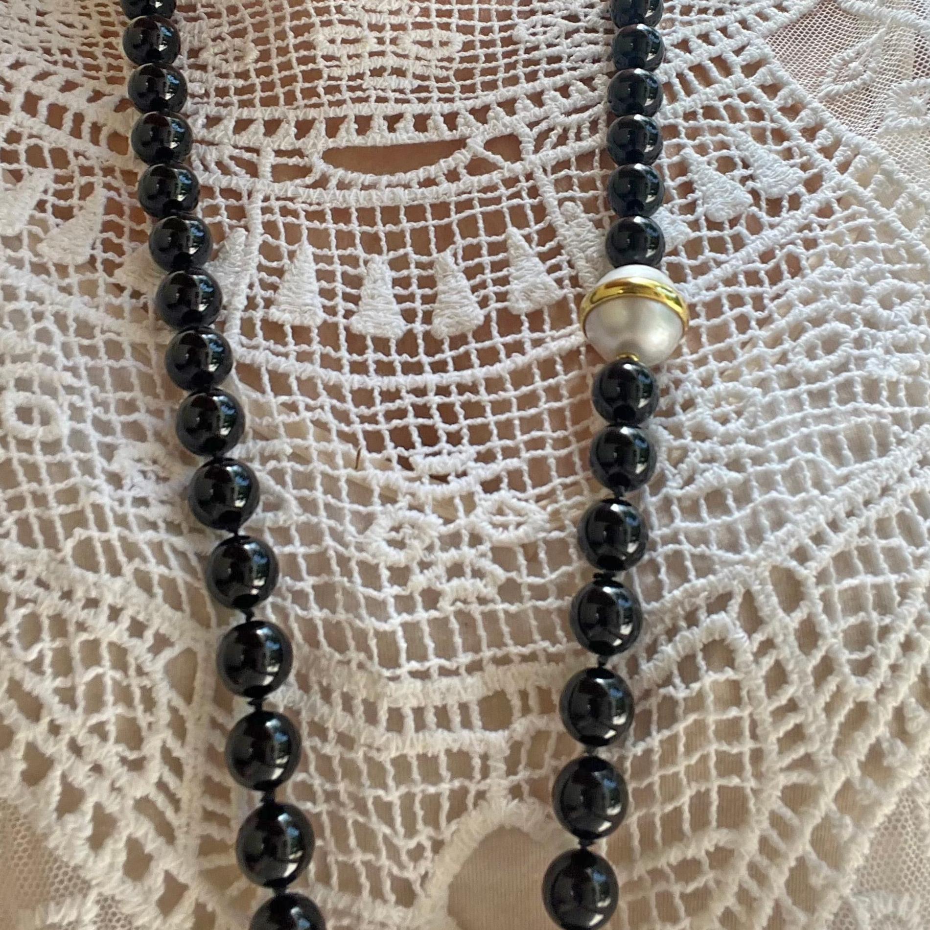 Tiffany Paloma Picasso Black Onyx South Sea Pearl Long Necklace For Sale 1