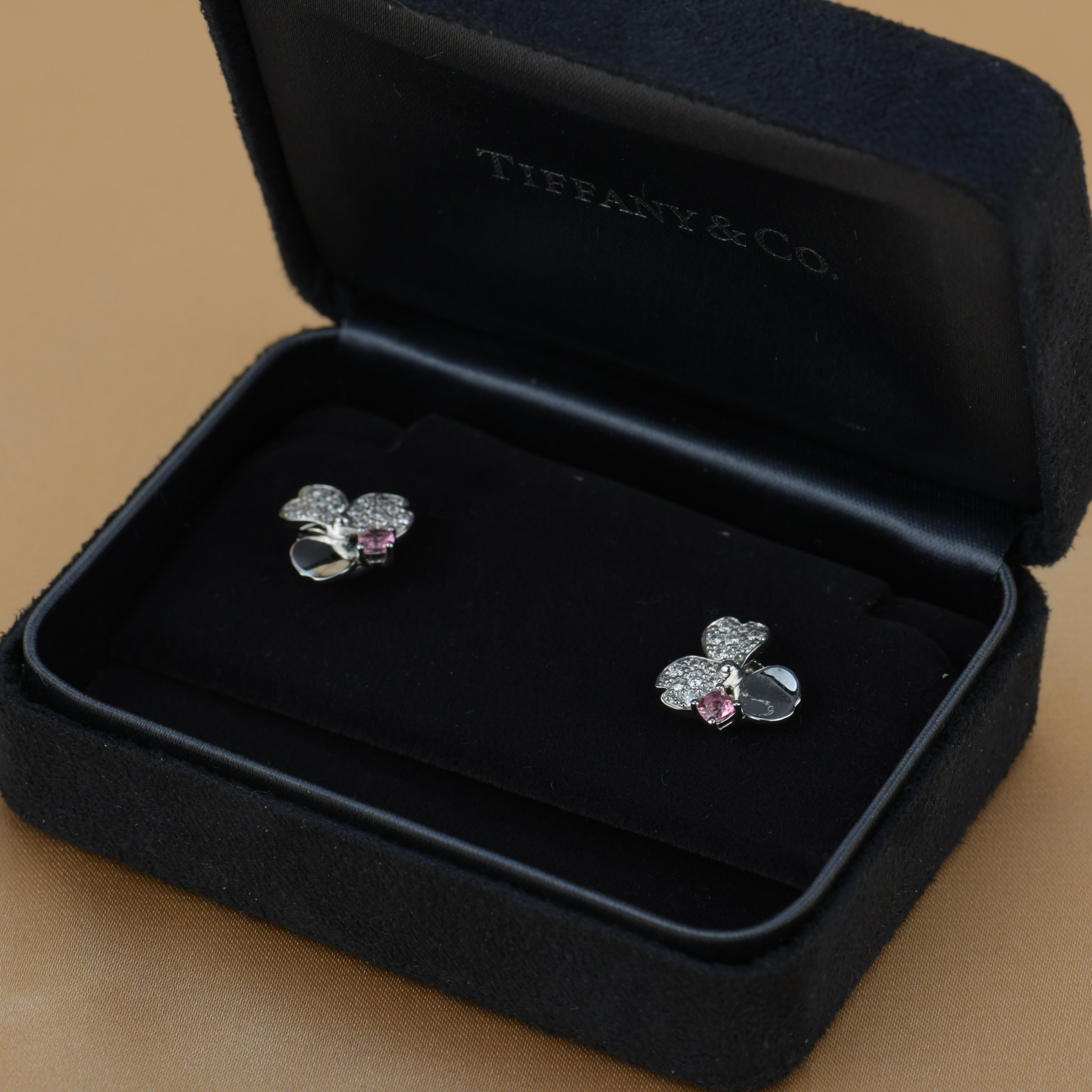 Tiffany Paper Flowers Spinel Diamond Platinum Flower Earrings For Sale 1