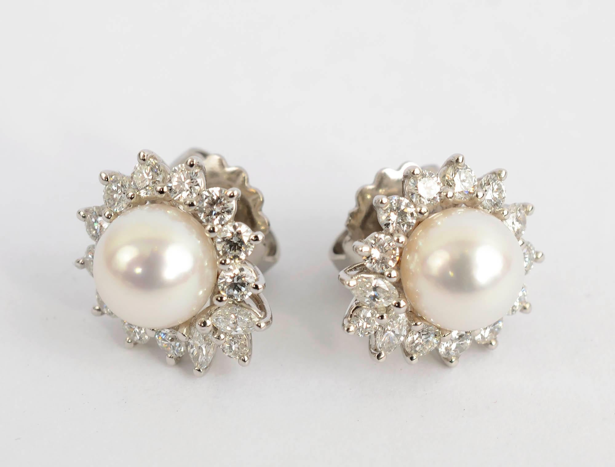 tiffany pearl and diamond earrings