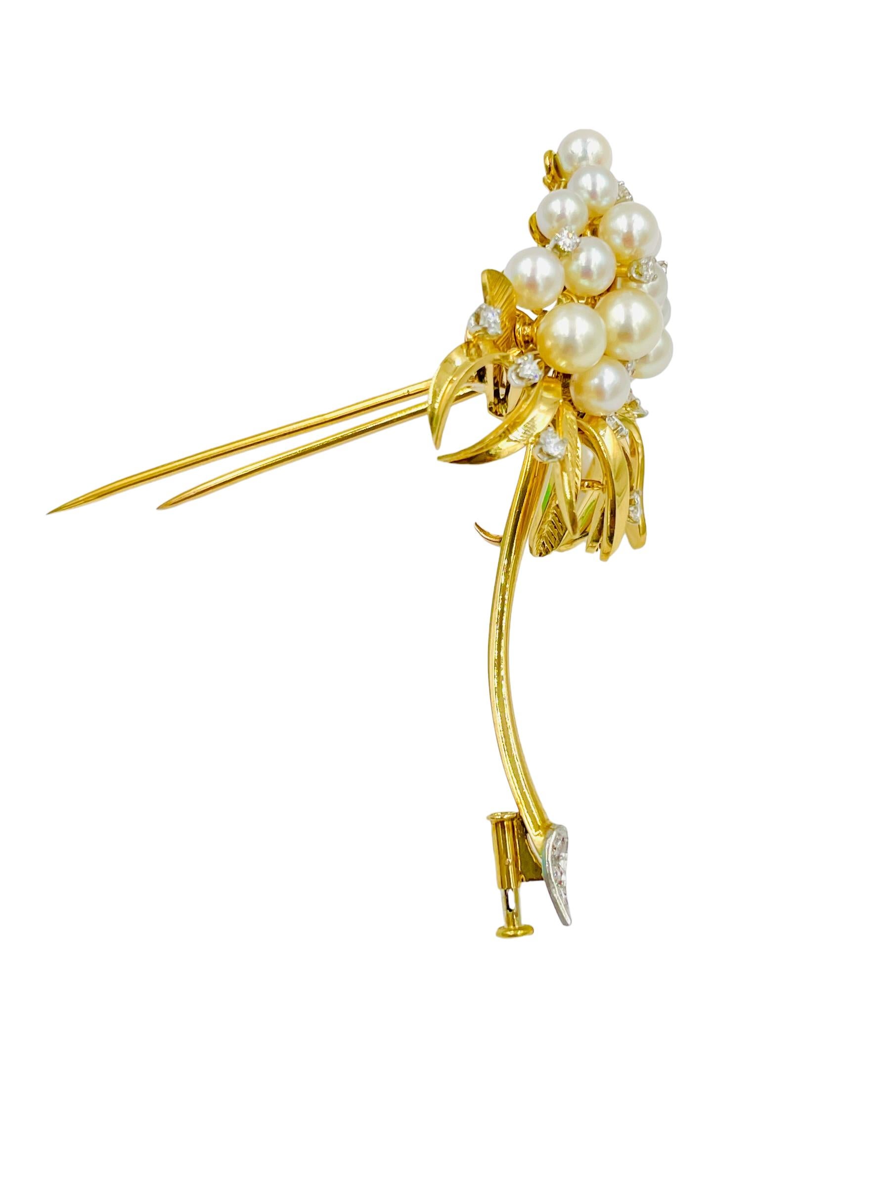 Moderne Tiffany Broche en or jaune avec perles et diamants  en vente