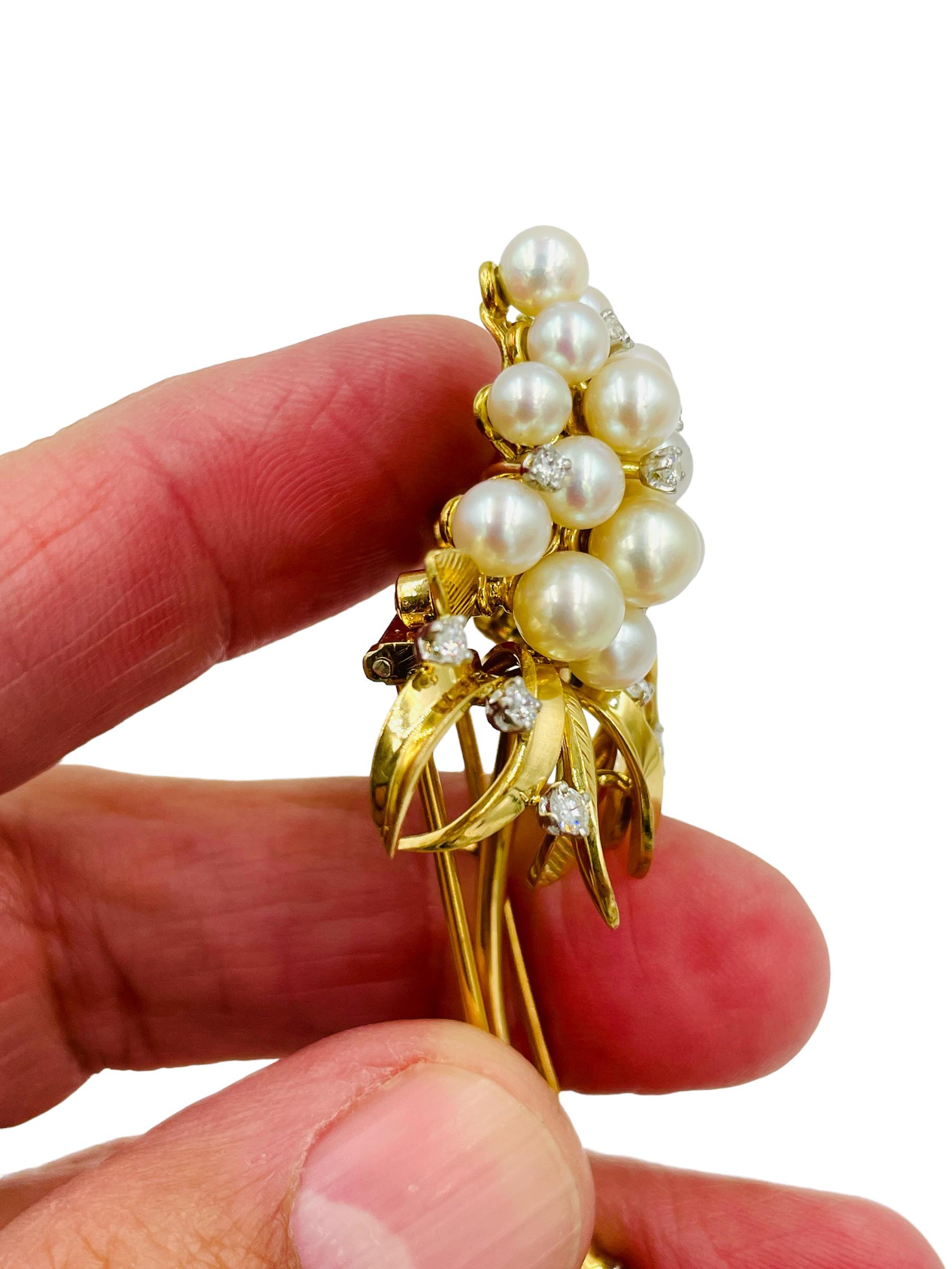 Tiffany Broche en or jaune avec perles et diamants  Unisexe en vente