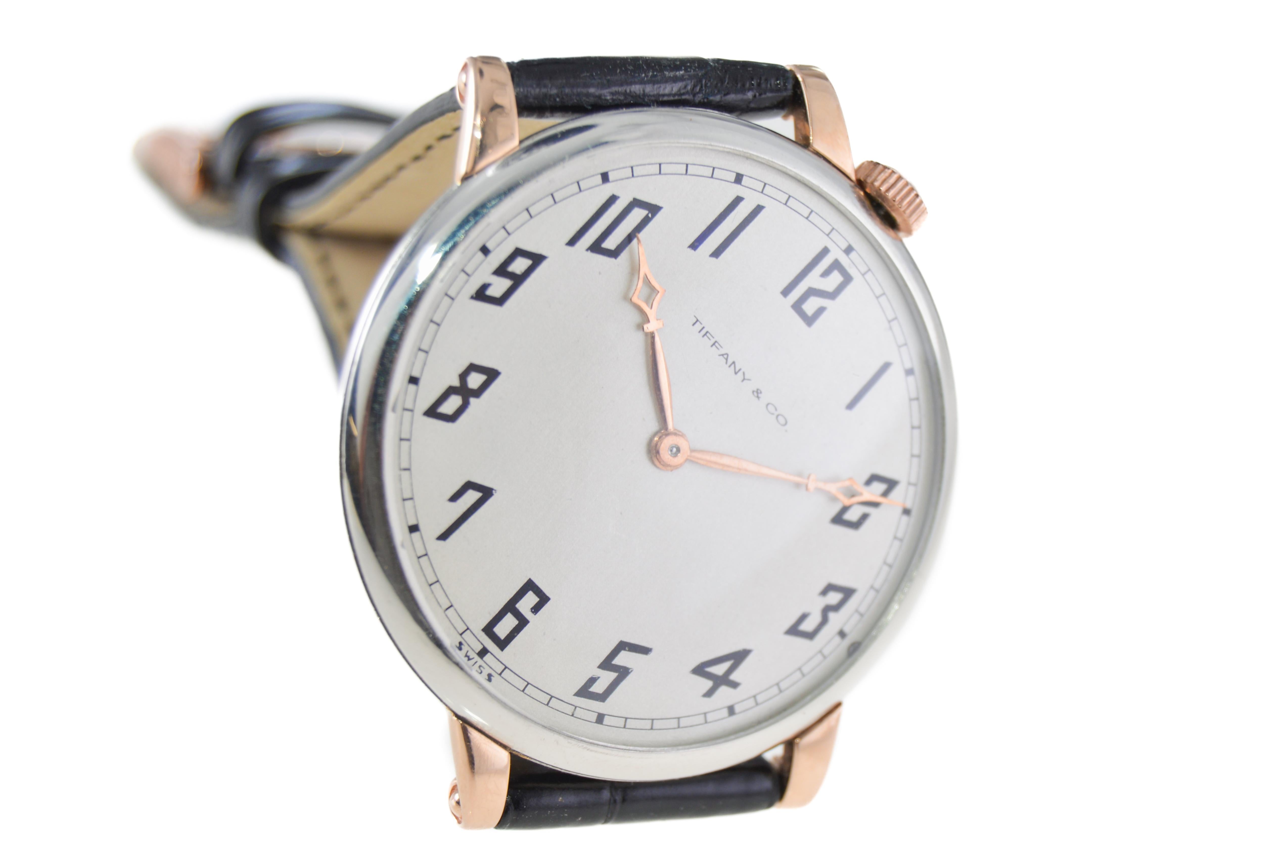 Women's or Men's Tiffany Platinum and Rose Gold Oversized Wrist Watch by Touchon, circa 1920s