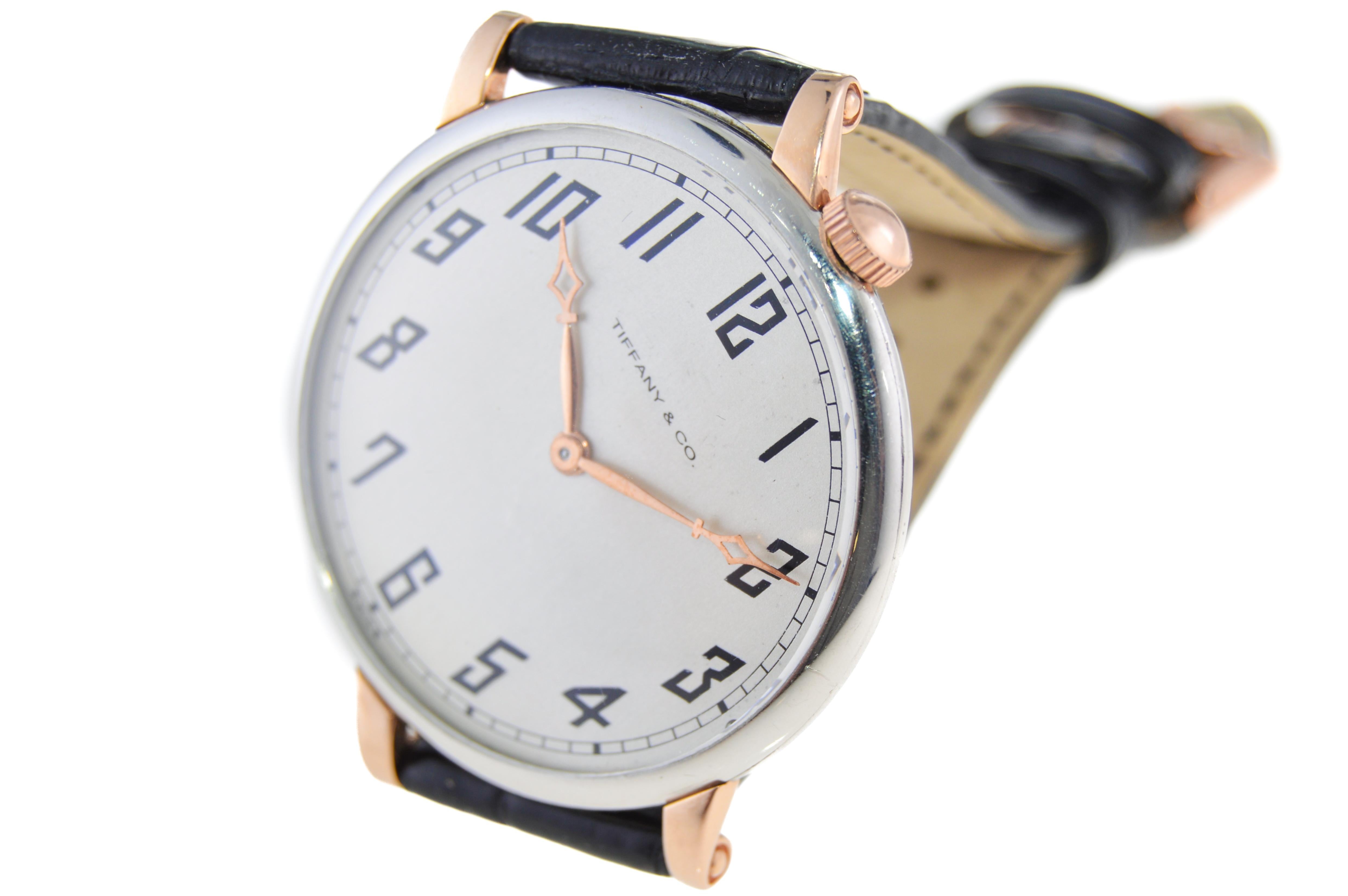 Tiffany Platinum and Rose Gold Oversized Wrist Watch by Touchon, circa 1920s 1