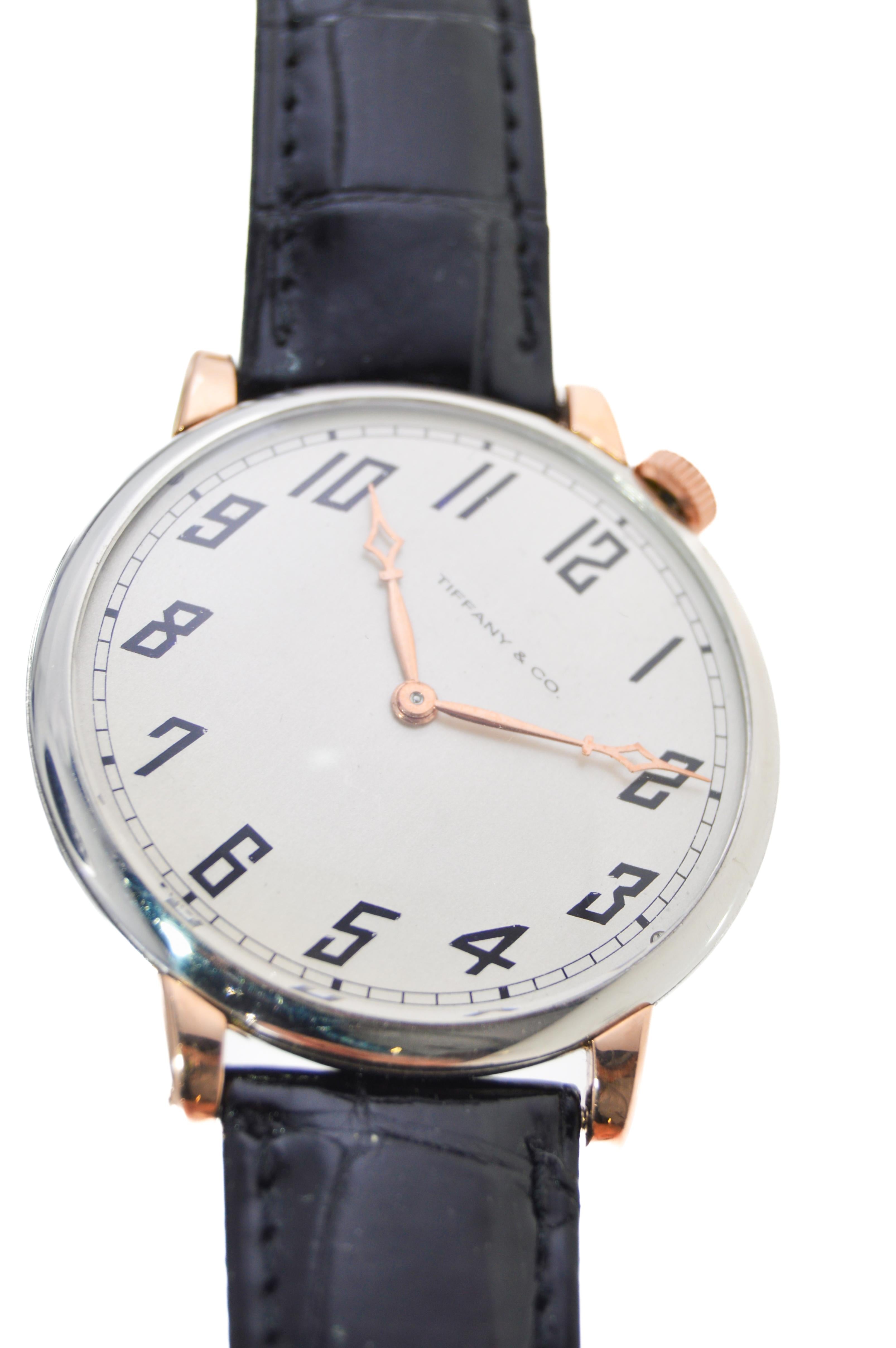 Tiffany Platinum and Rose Gold Oversized Wrist Watch by Touchon, circa 1920s 3