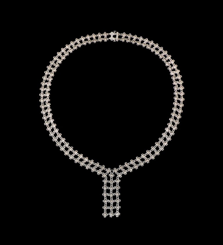 Tiffany and Co. Platinum Diamond 'Lace' Necklace For Sale at 1stDibs