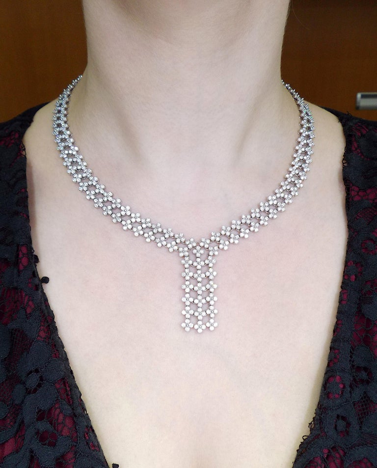 Tiffany and Co. Platinum Diamond 'Lace' Necklace For Sale at 1stDibs