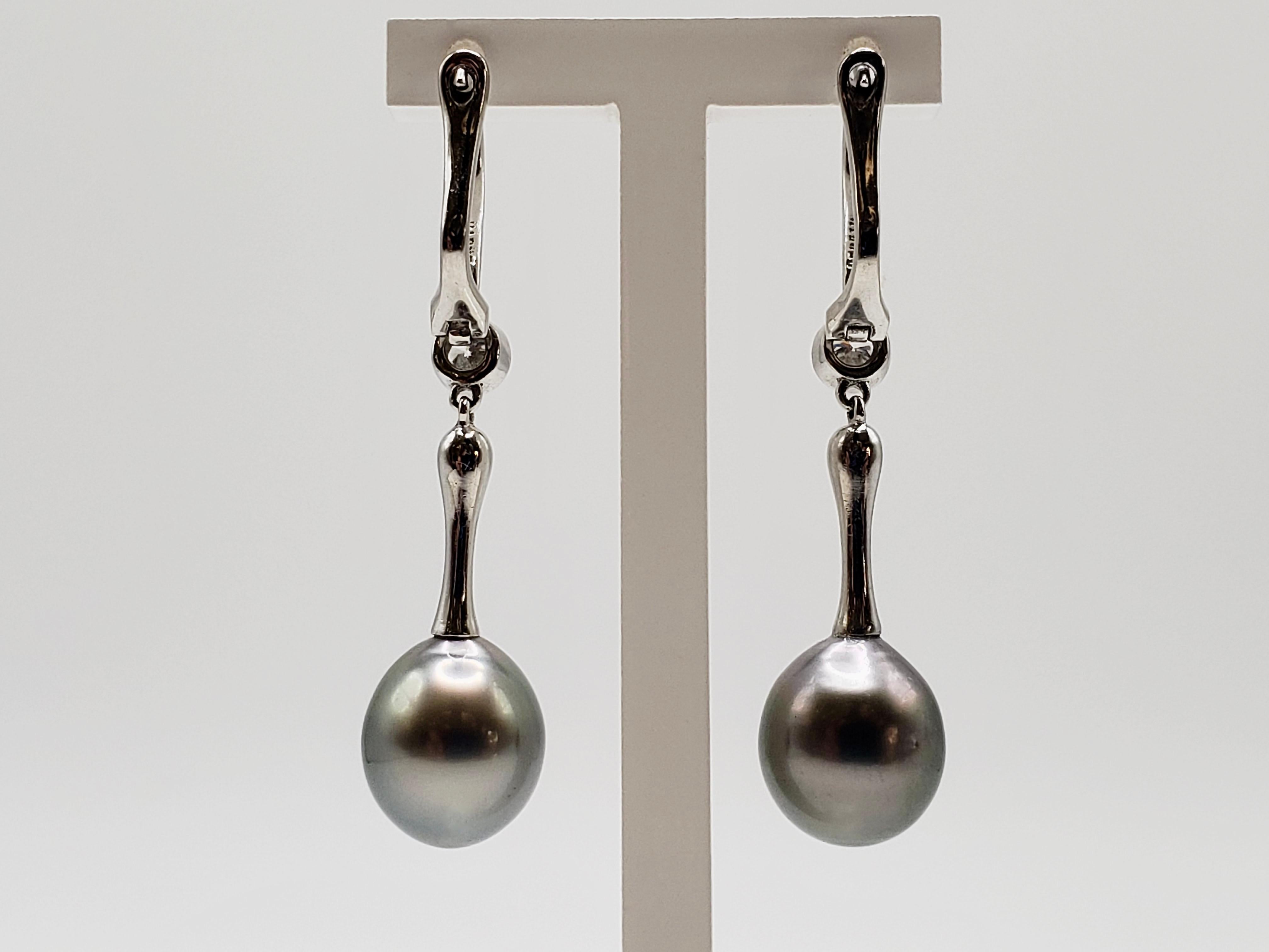 Tiffany Platin-Diamant-Perlen-Ohrringe (Brillantschliff) im Angebot