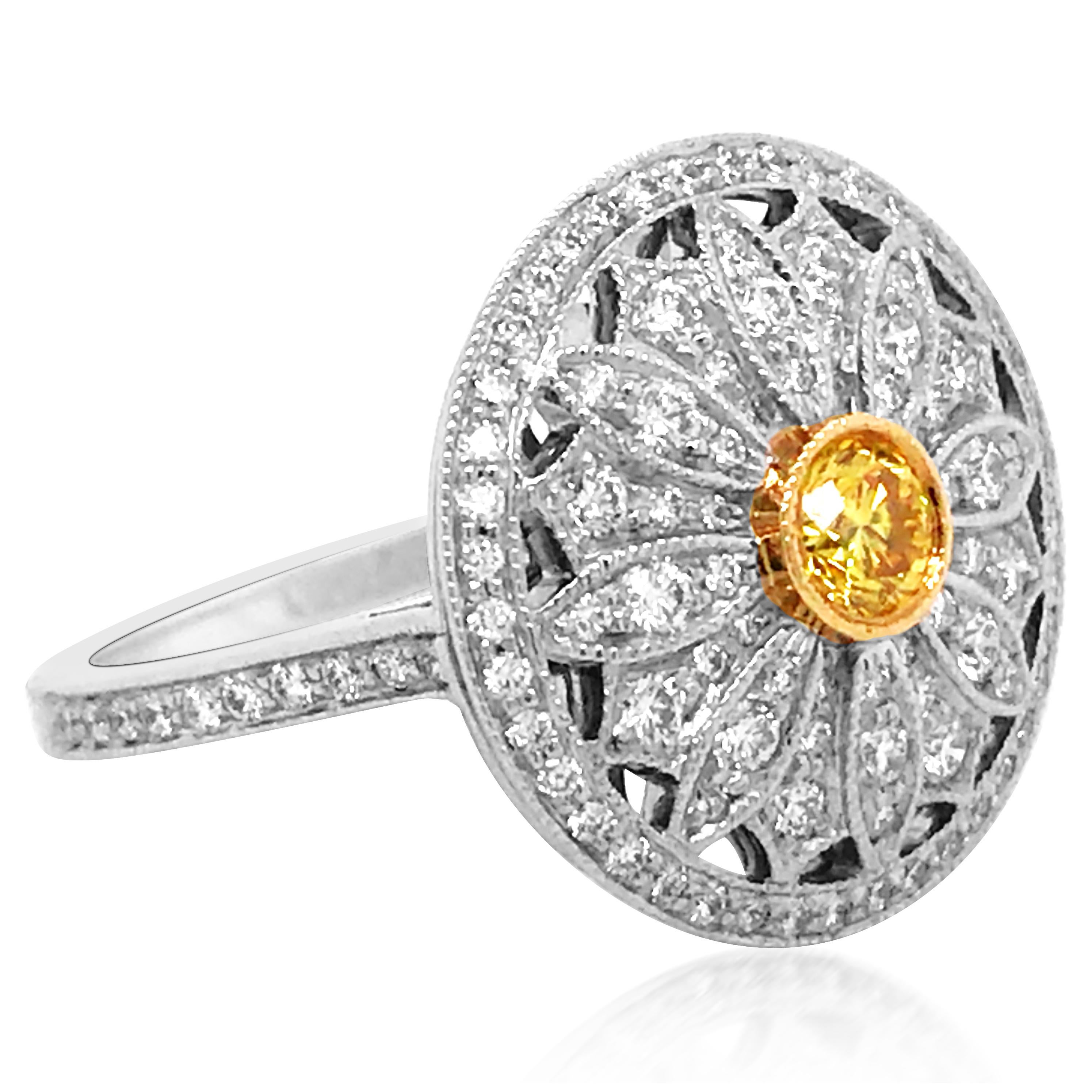 Brilliant Cut Tiffany, Platinum Gold Yellow Diamond and Diamond Ring For Sale