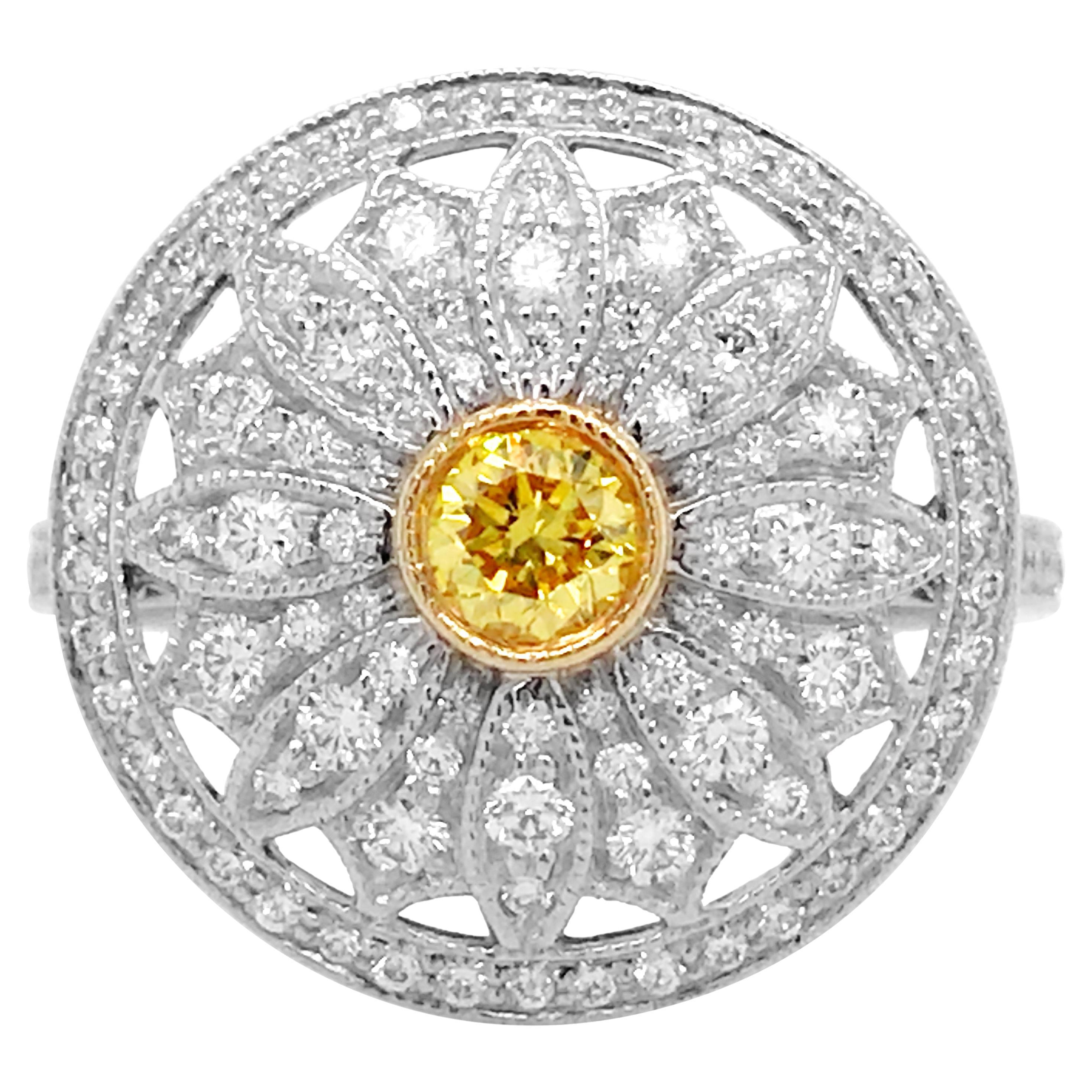 Tiffany, Platinum Gold Yellow Diamond and Diamond Ring