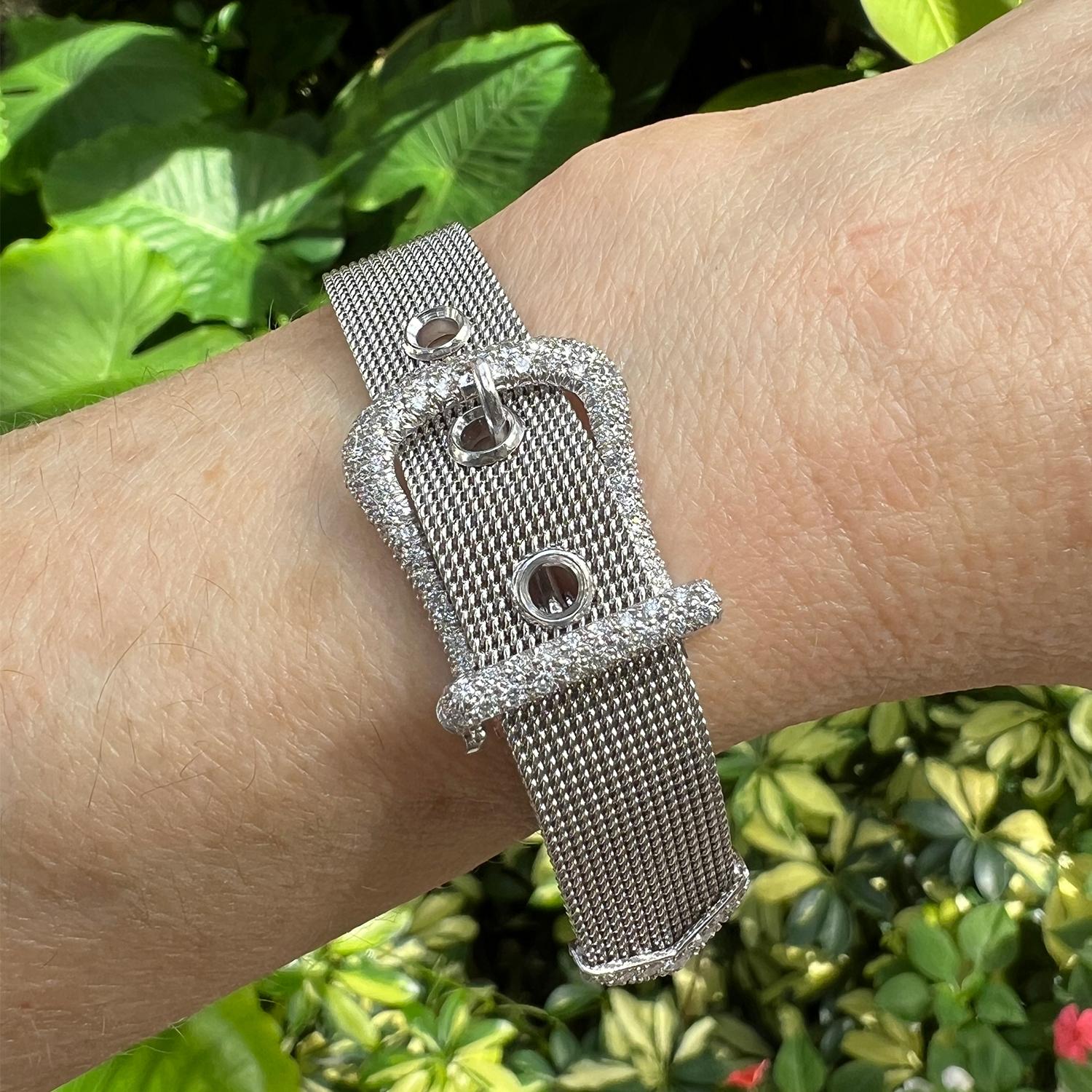 Brilliant Cut Tiffany Platinum Mesh Diamond Buckle Bracelet