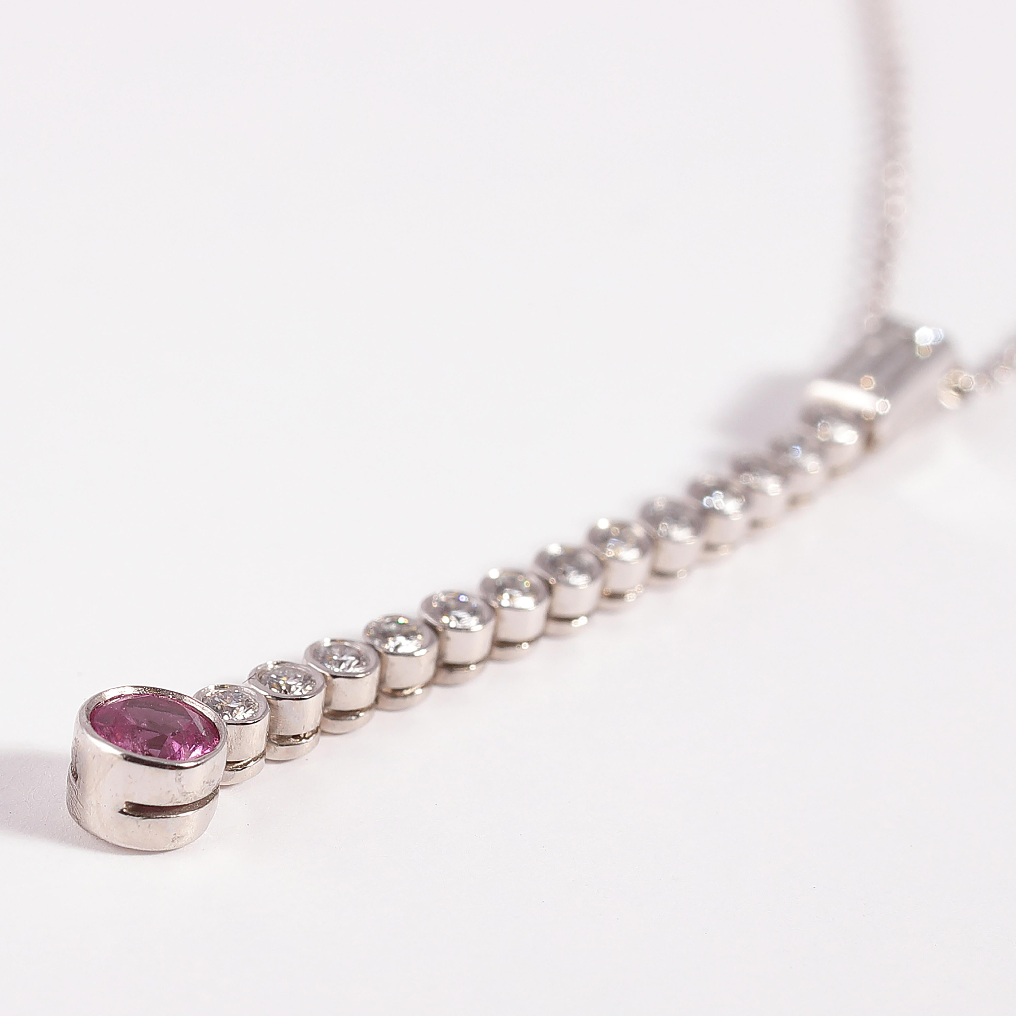 Round Cut Tiffany & Co. Platinum, Pink Sapphire, Diamond Necklace