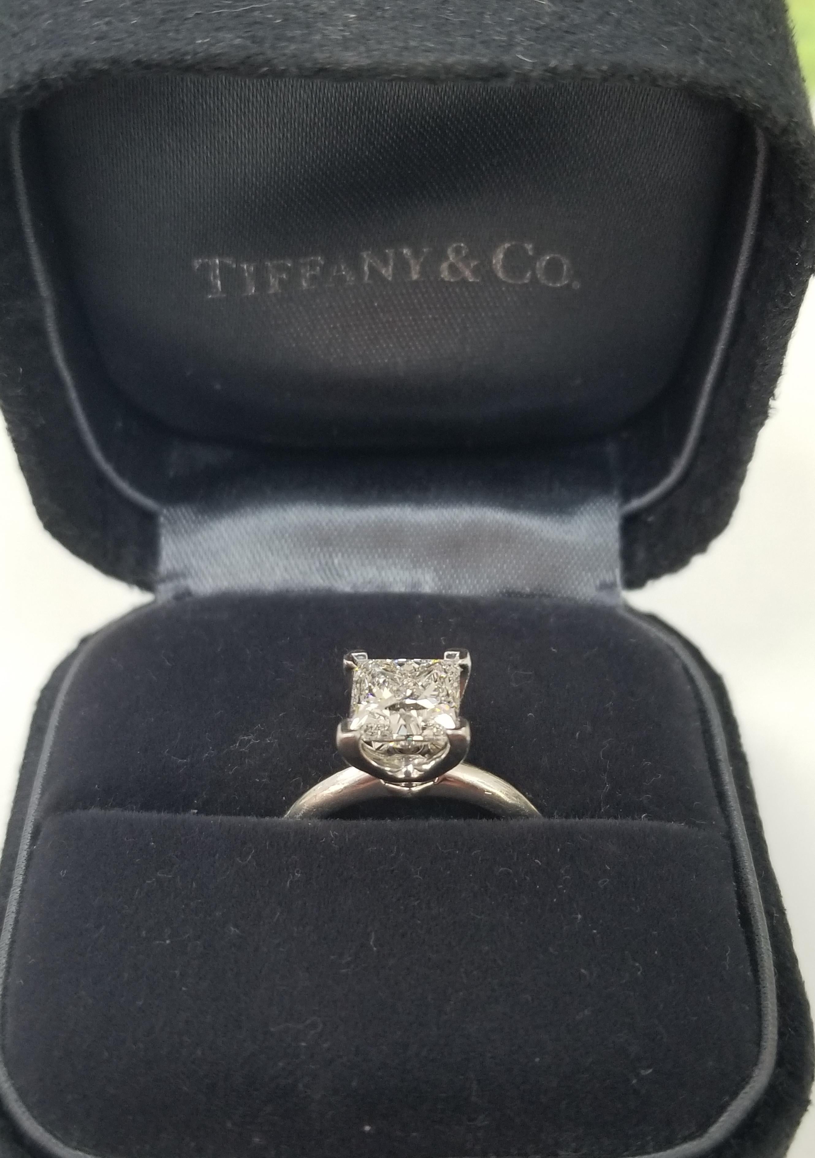 Tiffany & Co. Platinum Princess Cut Diamond Classic Knife Edge Ring, 1.67 Carat 3