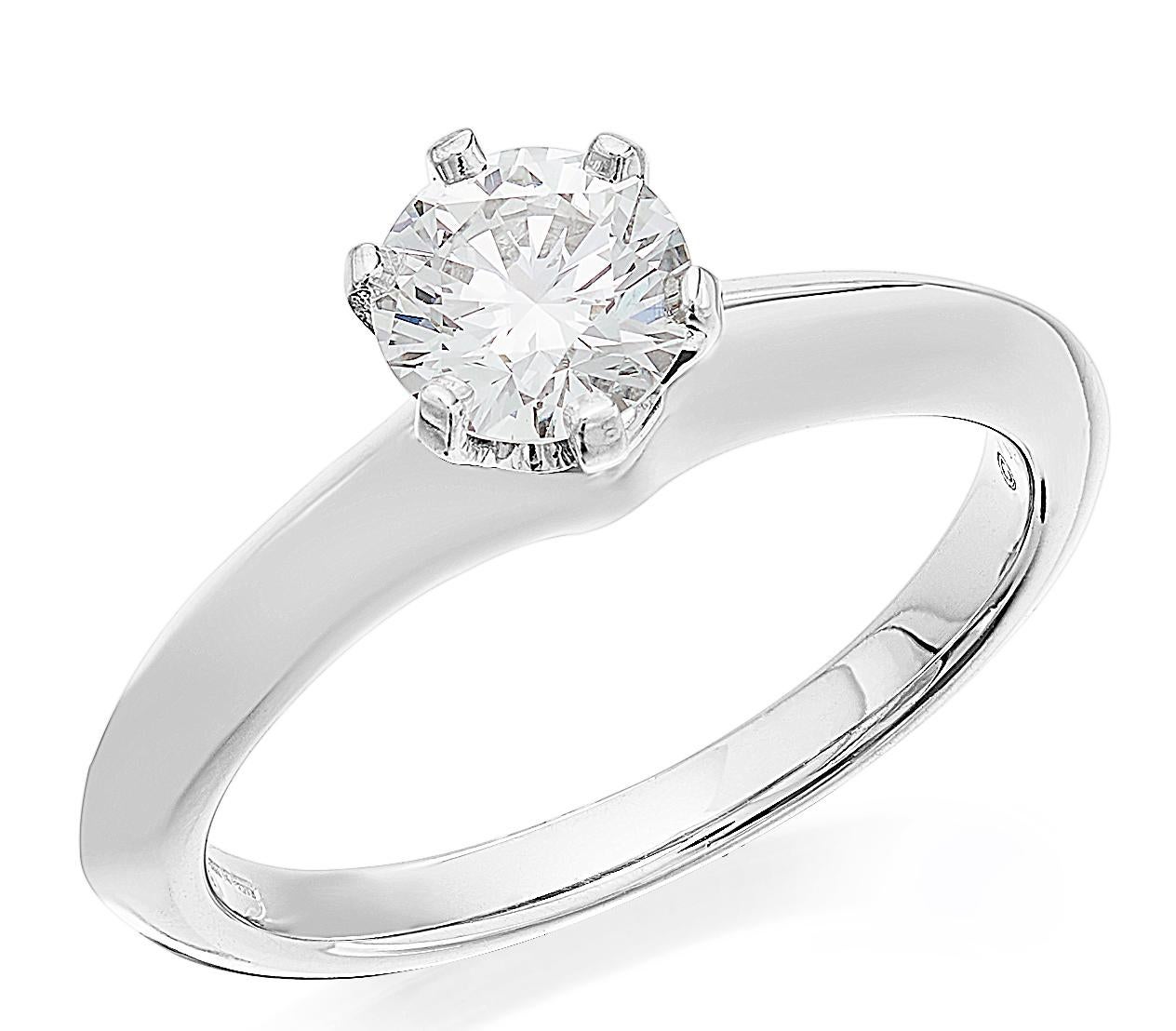 Round Cut Tiffany Platinum Single Stone/Solitaire Round Brilliant 0.69Ct H IF Diamond Ring