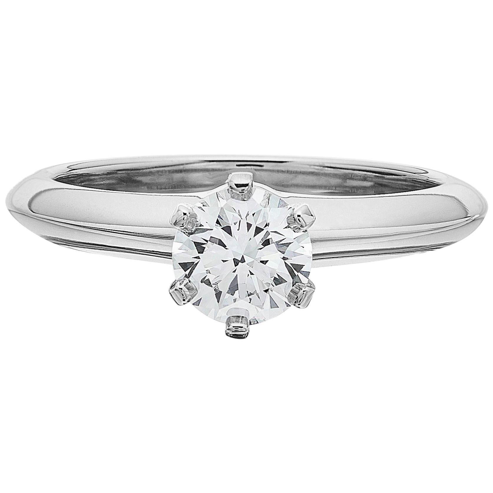 Tiffany Platinum Single Stone/Solitaire Round Brilliant 0.69Ct H IF Diamond Ring