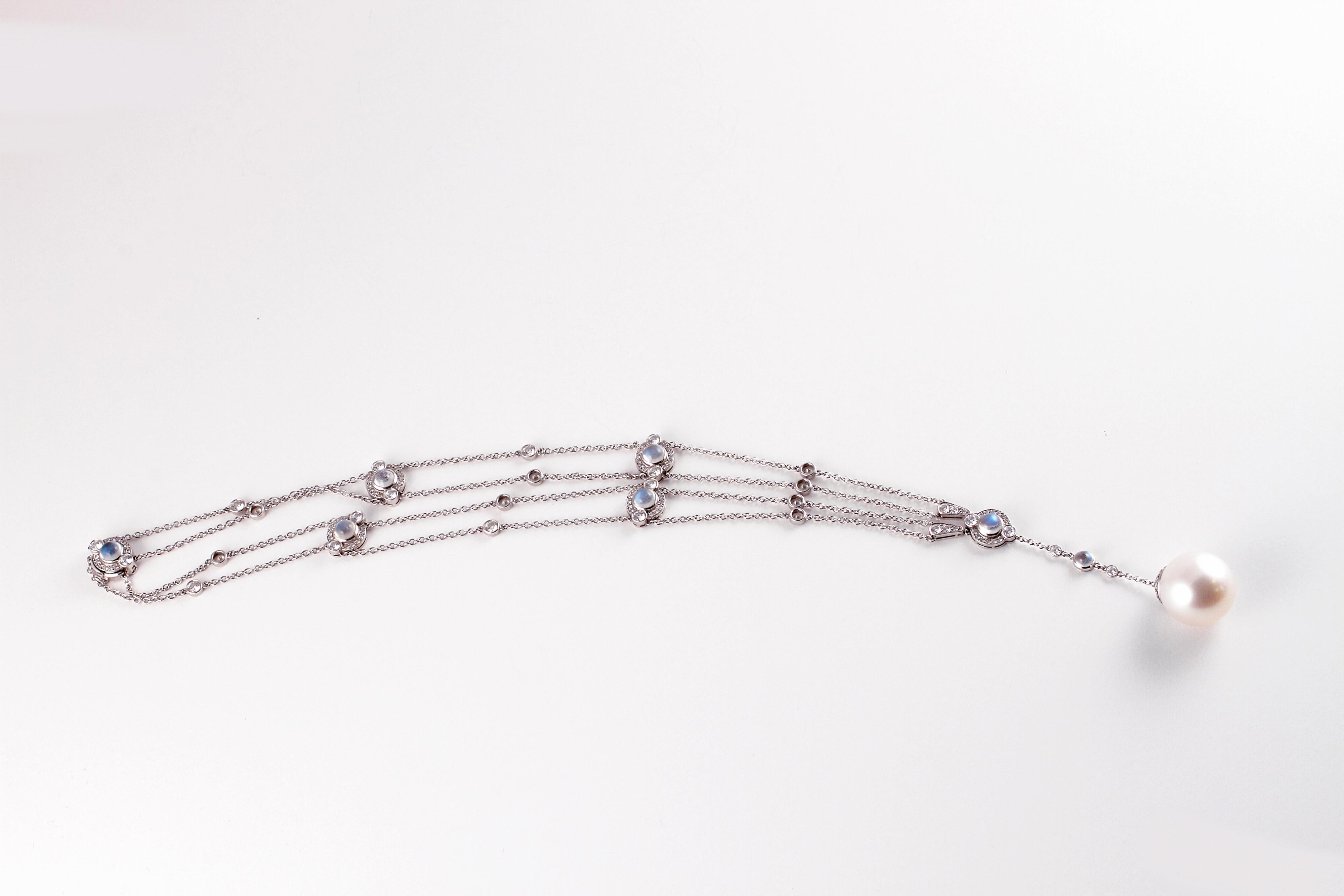 Tiffany Platinum South Sea Pearl Moonstone 3.02 Carat Diamond Necklace In Good Condition In Dallas, TX