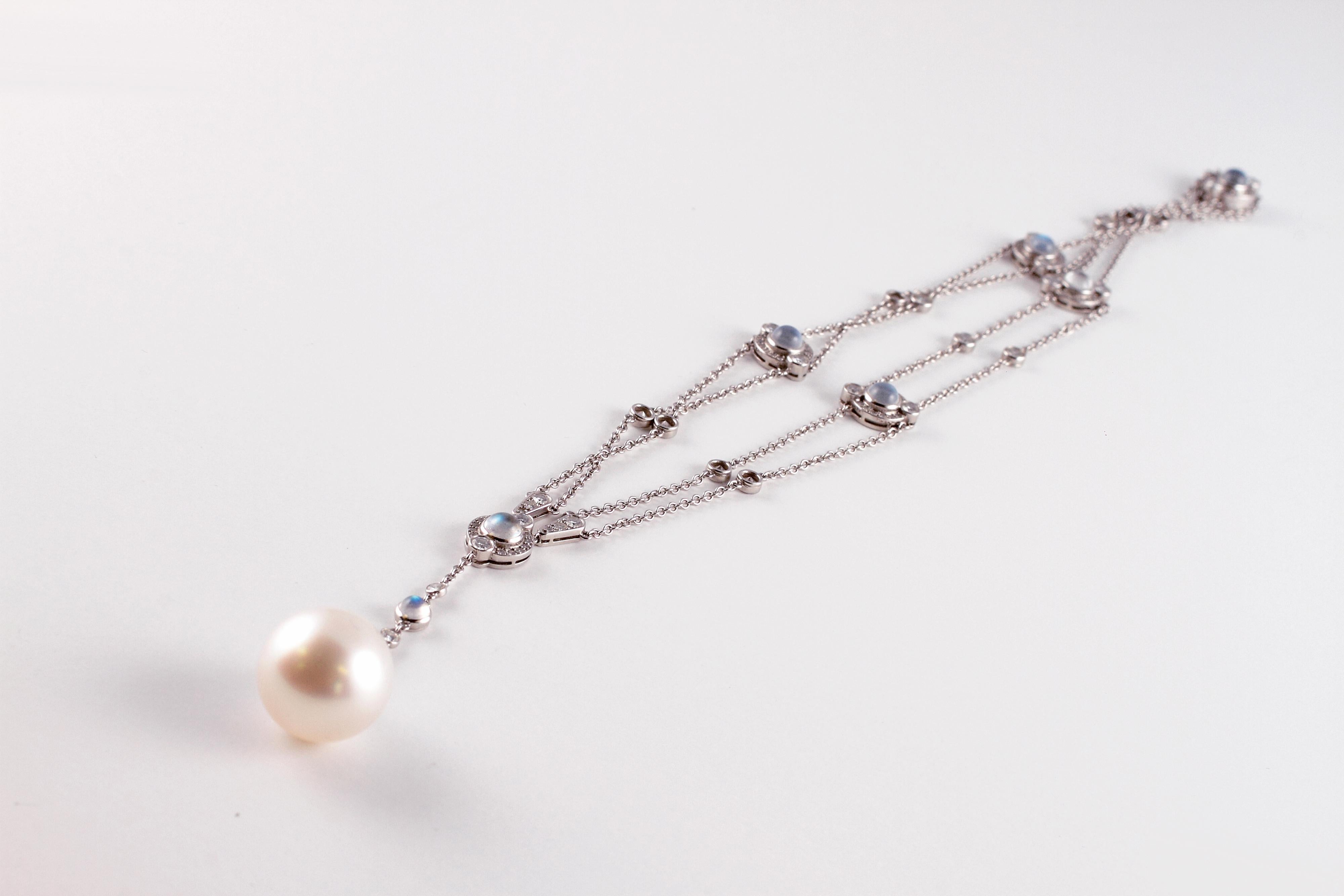 Tiffany Platinum South Sea Pearl Moonstone 3.02 Carat Diamond Necklace 1