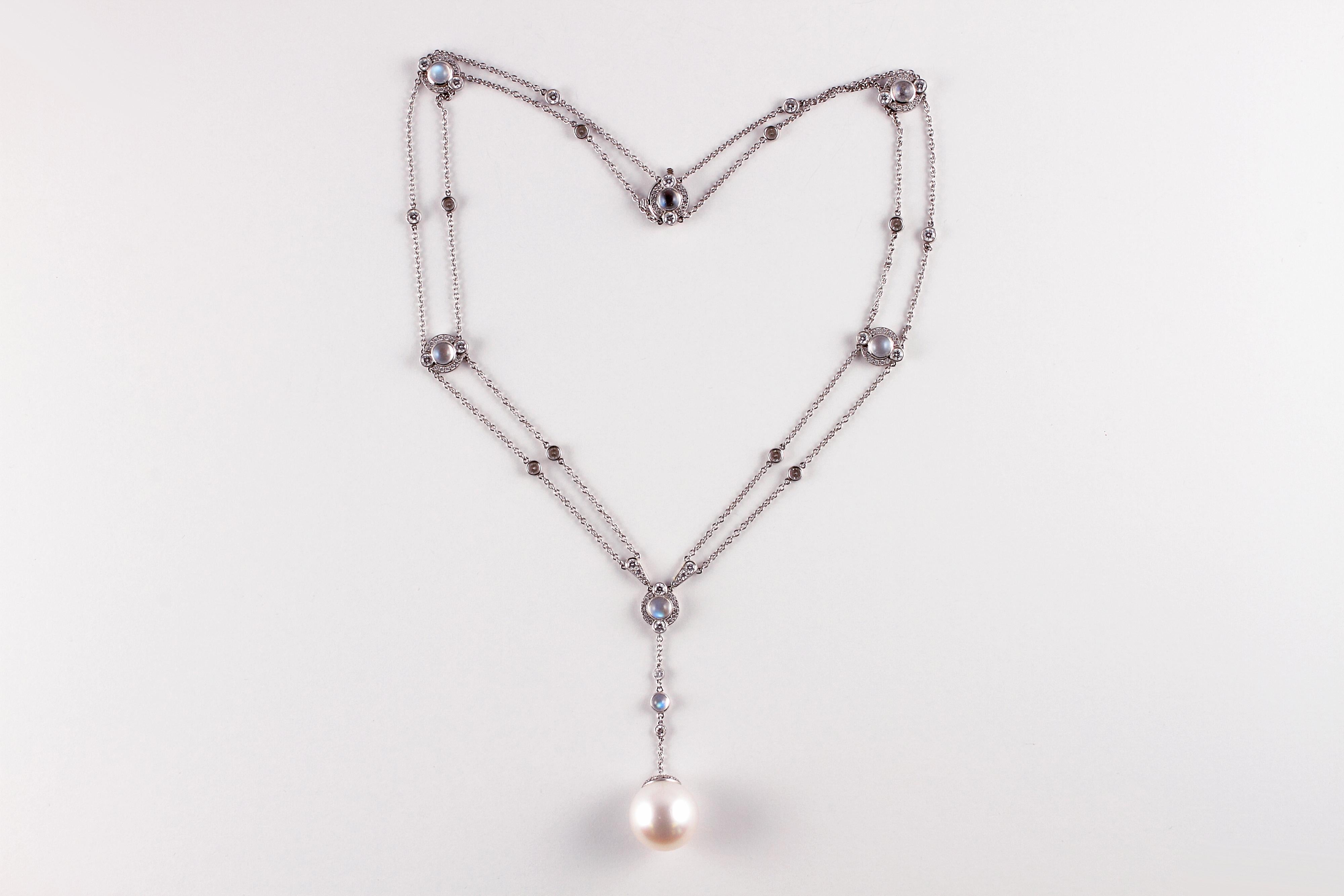 Tiffany Platinum South Sea Pearl Moonstone 3.02 Carat Diamond Necklace 2