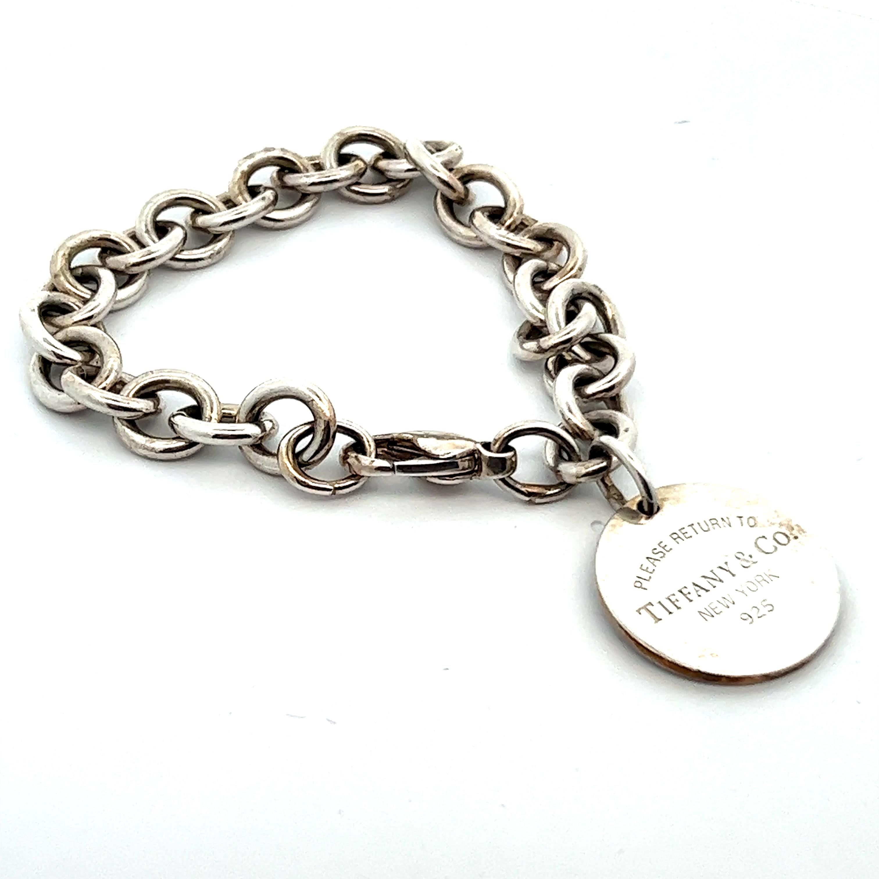 Tiffany Please Return to Tiffany Tag 925 Sterling Silver Chunky Link Bracelet  In Excellent Condition For Sale In Lexington, KY