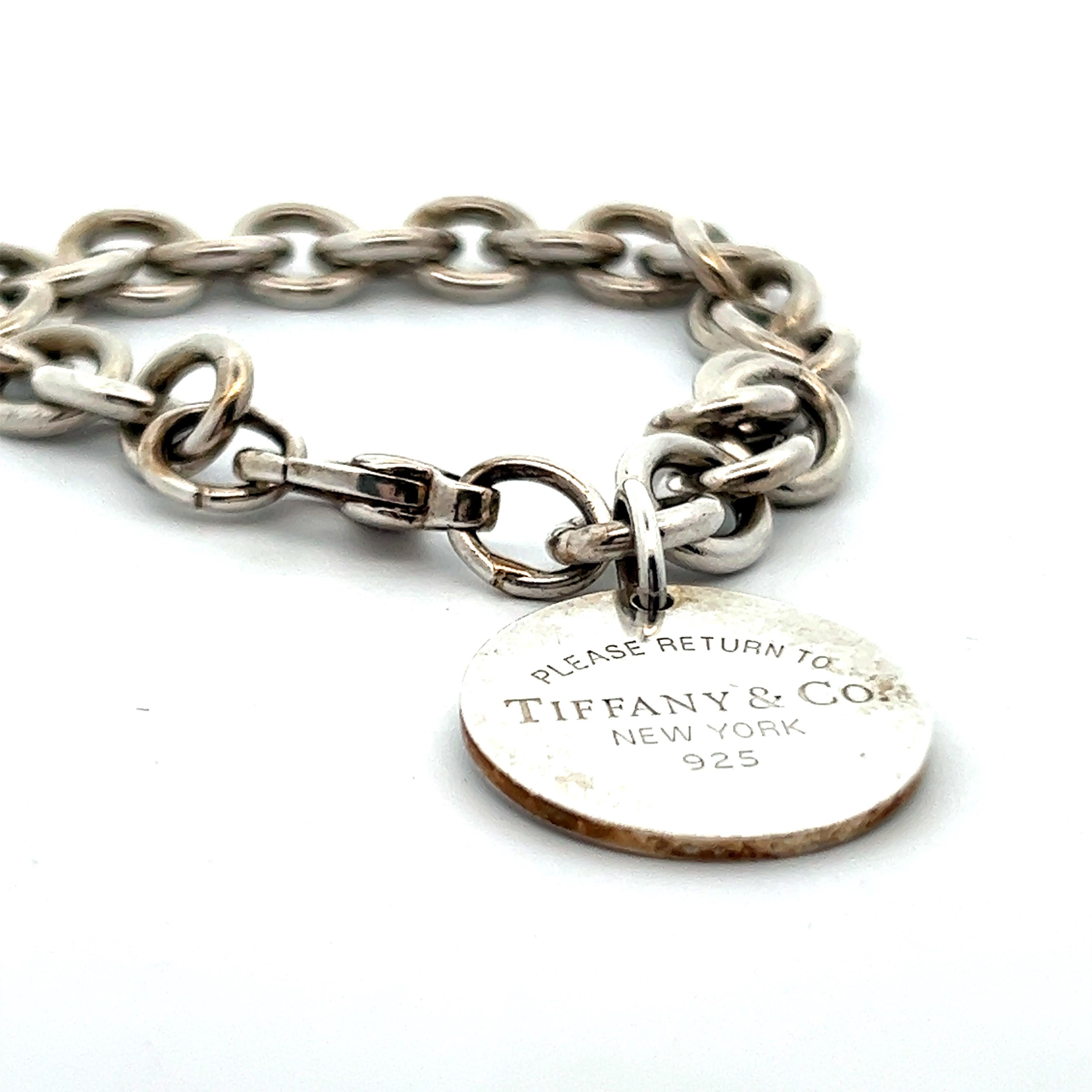 Tiffany Please Return to Tiffany Tag 925 Sterling Silver Chunky Link Bracelet  For Sale 1
