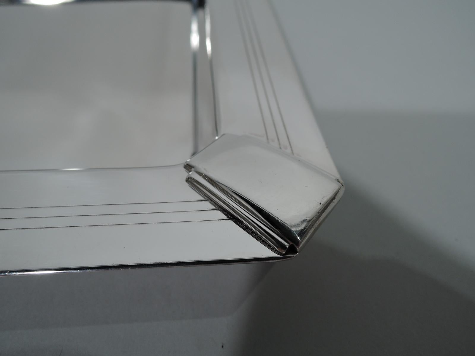 Tiffany Retro Art Deco Modern Sterling Silver Deep Rectangular Tray In Excellent Condition In New York, NY