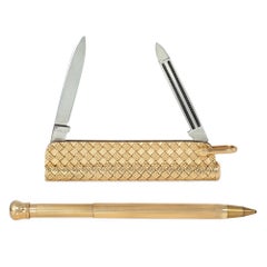 Tiffany Retro gold basket weave pen and knife pendant