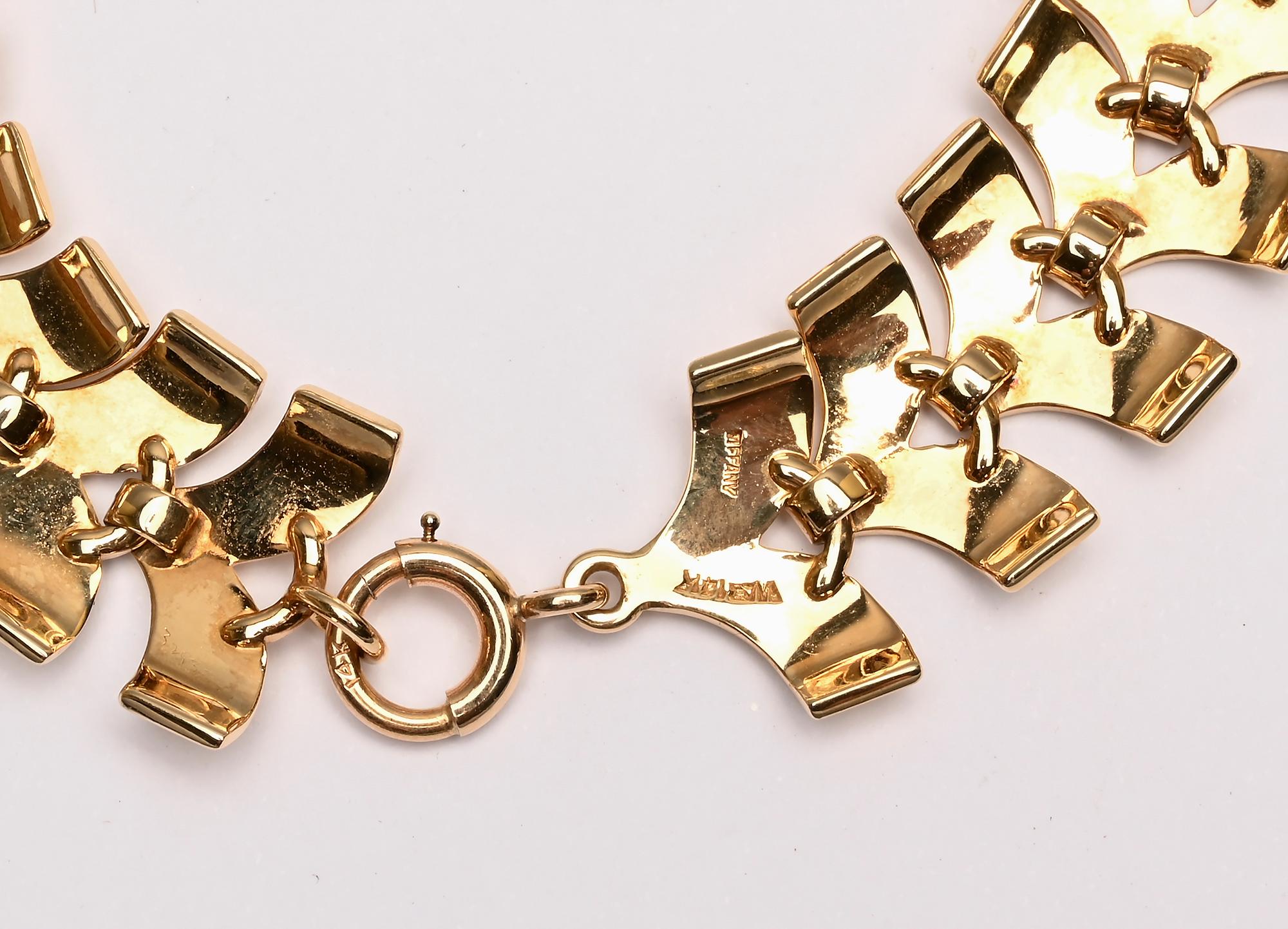 Tiffany & Co. Retro Gold Herringbone Bracelet In Excellent Condition In Darnestown, MD