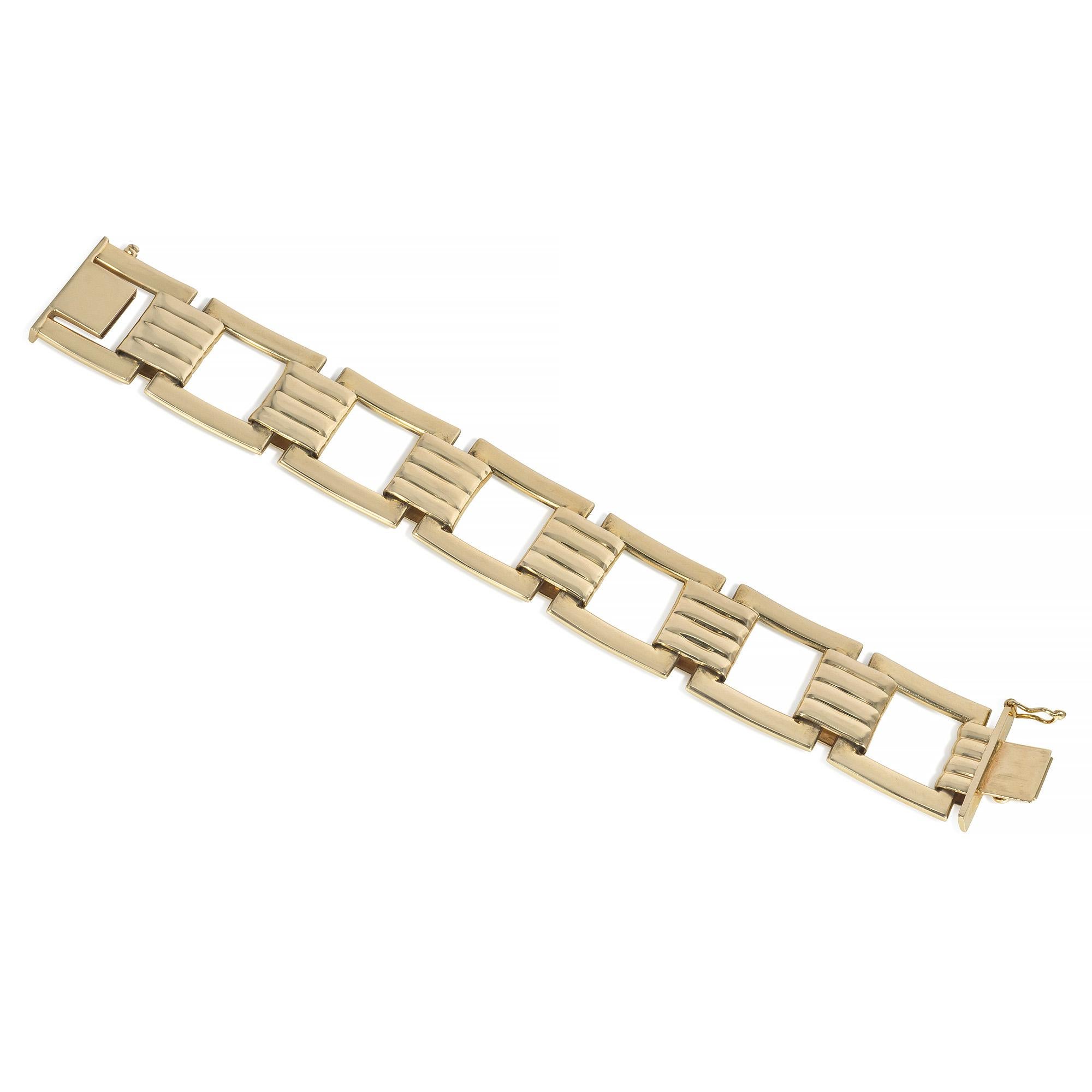 Tiffany Retro Gold Quadratisches und geripptes Gliederarmband im Zustand „Gut“ im Angebot in New York, NY