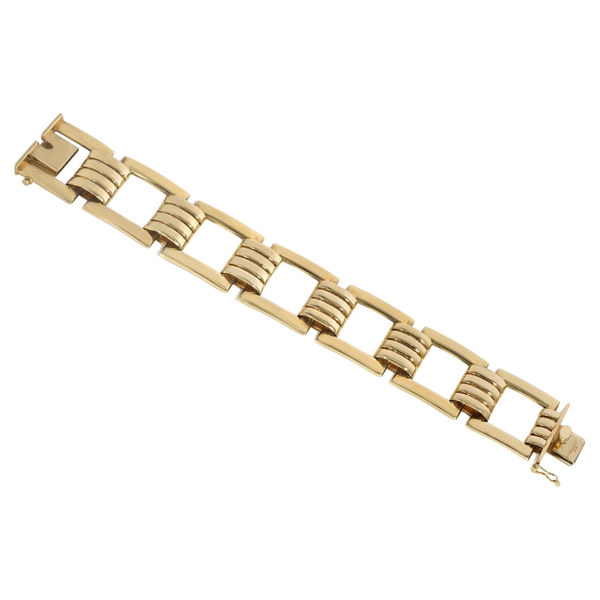 Tiffany Retro Gold Square and Ribbed Link Bracelet