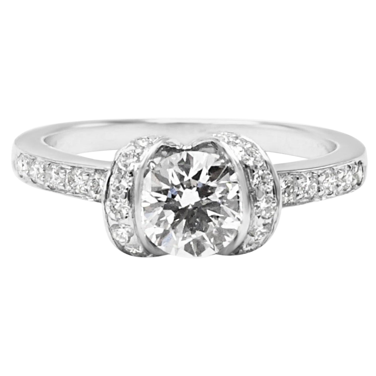 Anillo de compromiso solitario con diamante certificado Tiffany Ribbon - Platino