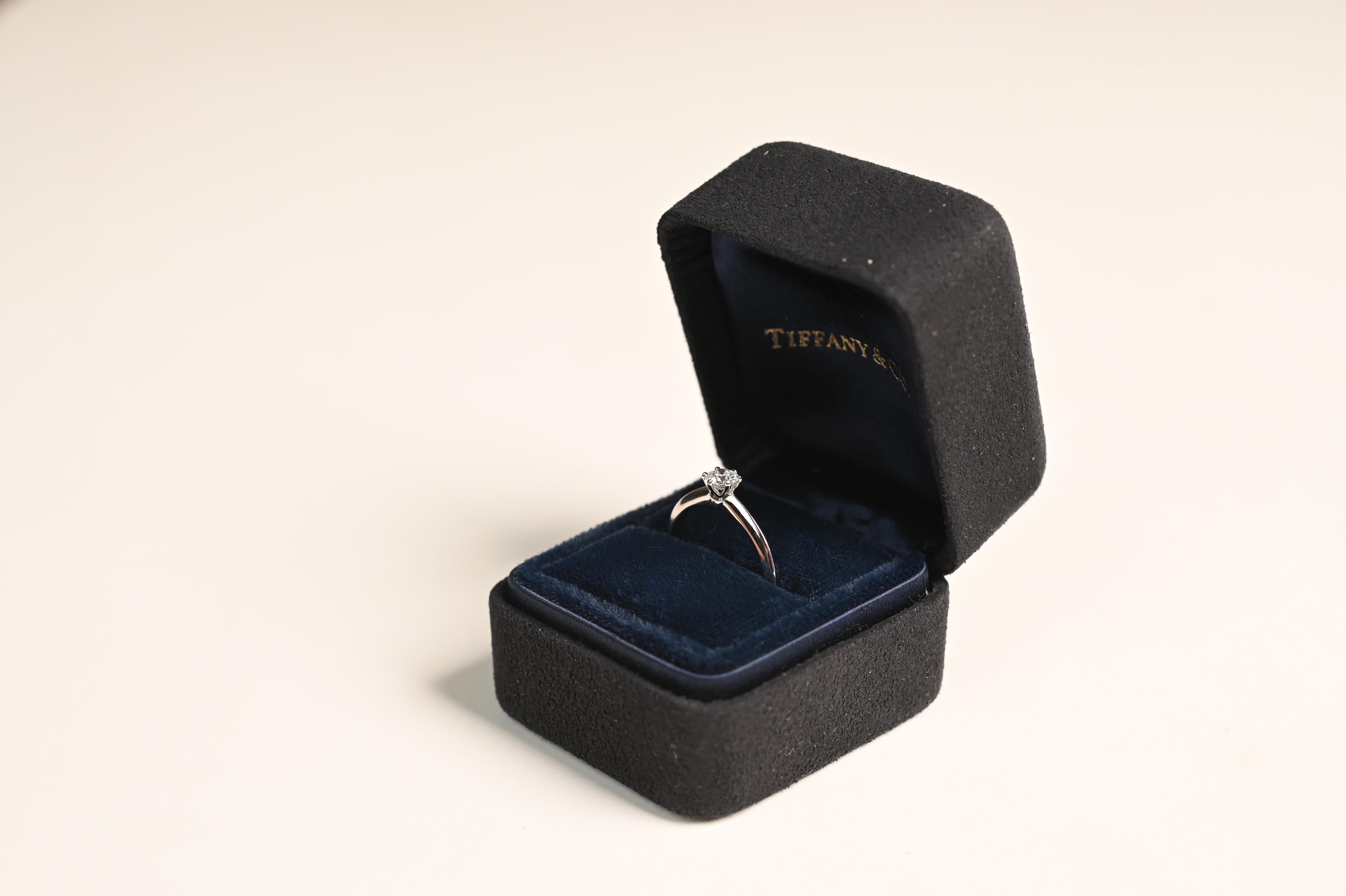 Round Cut Tiffany Ring, Round Brilliant Cut Diamond (Approx 0.3-Carats) Engagement Ring For Sale