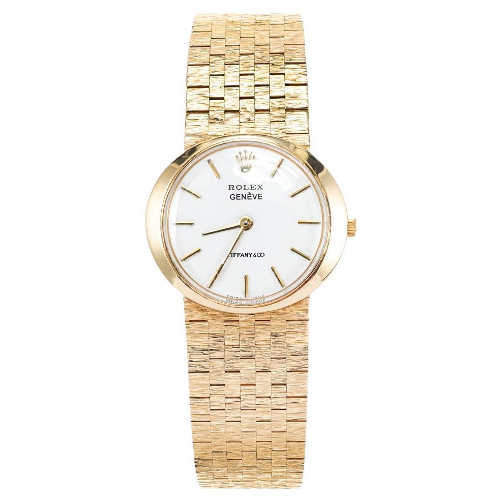 Tiffany Rolex Geneve Yellow Gold Ladies Wristwatch For Sale