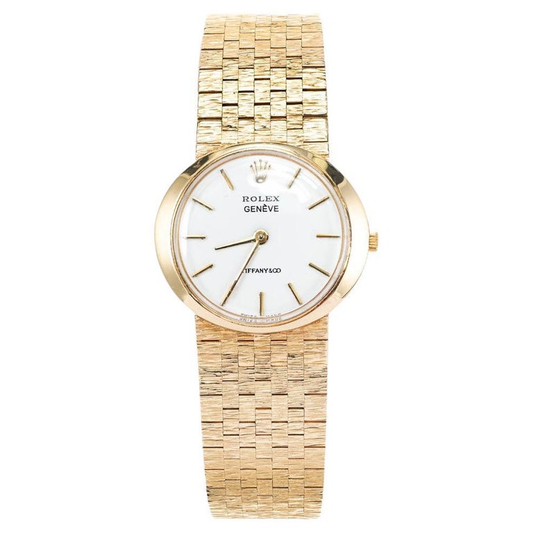 Tiffany Rolex Geneve Yellow Gold Ladies Wristwatch For Sale at 1stDibs