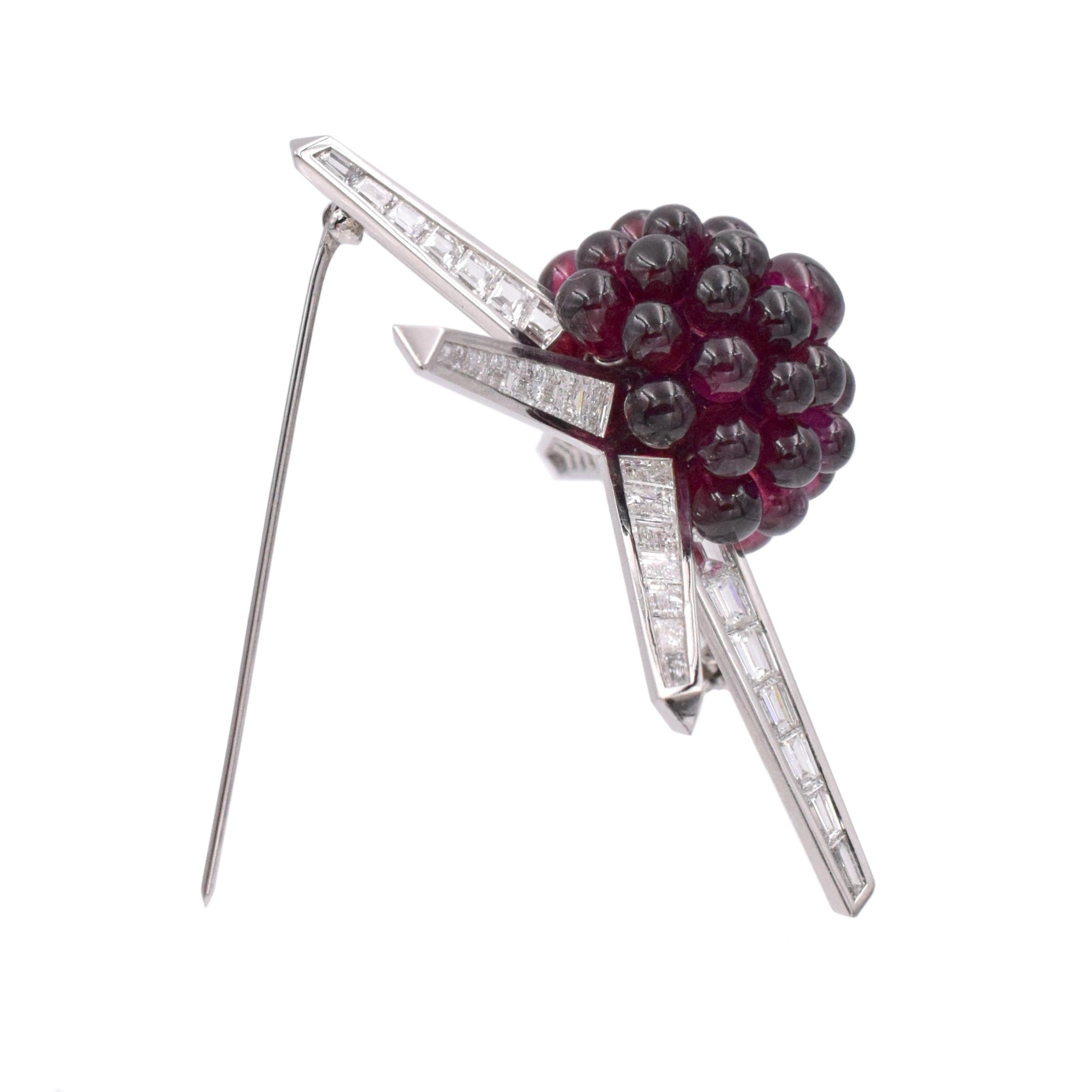 Tiffany Rubellite and Diamond Brooch In Excellent Condition For Sale In New York, NY