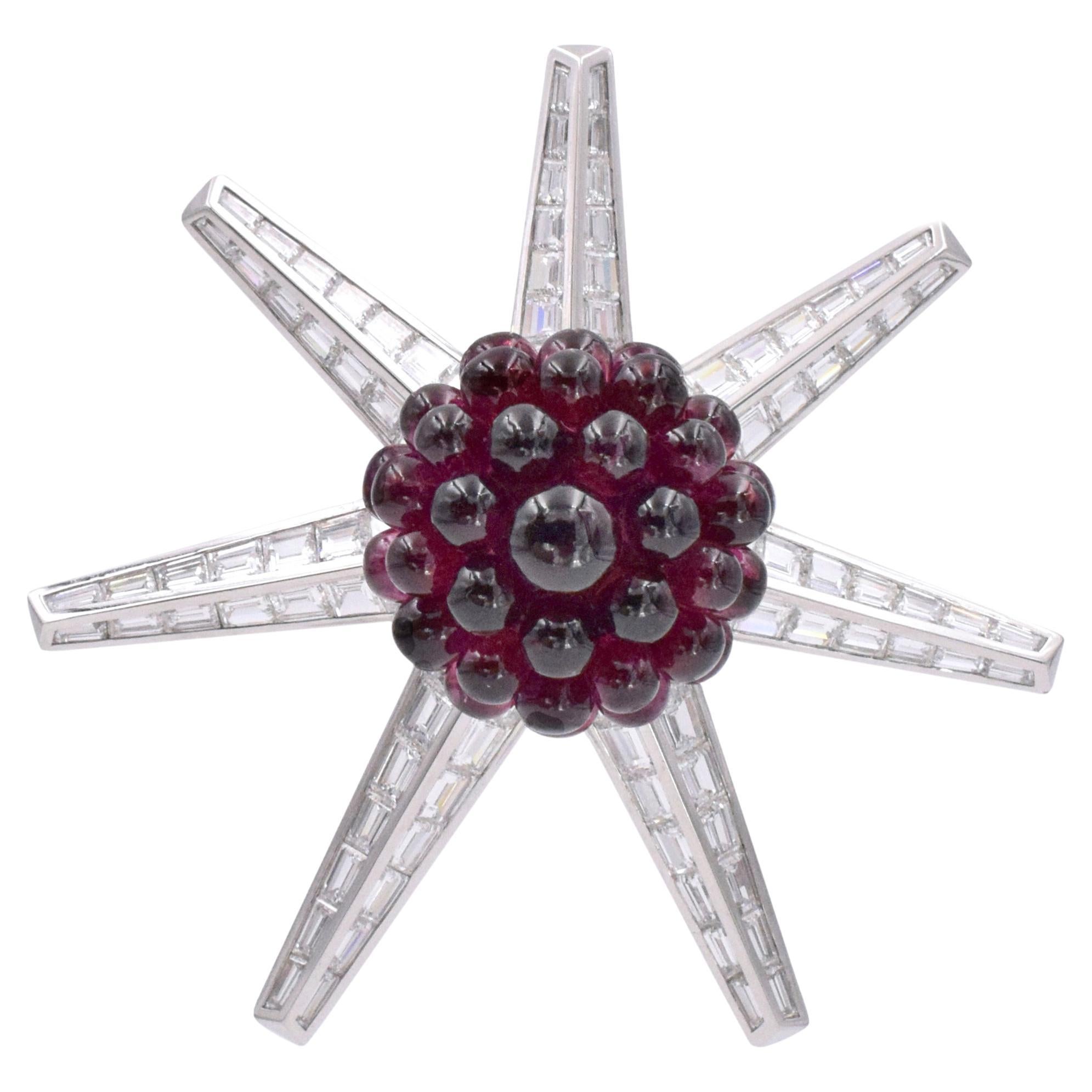 Tiffany Rubellite and Diamond Brooch For Sale