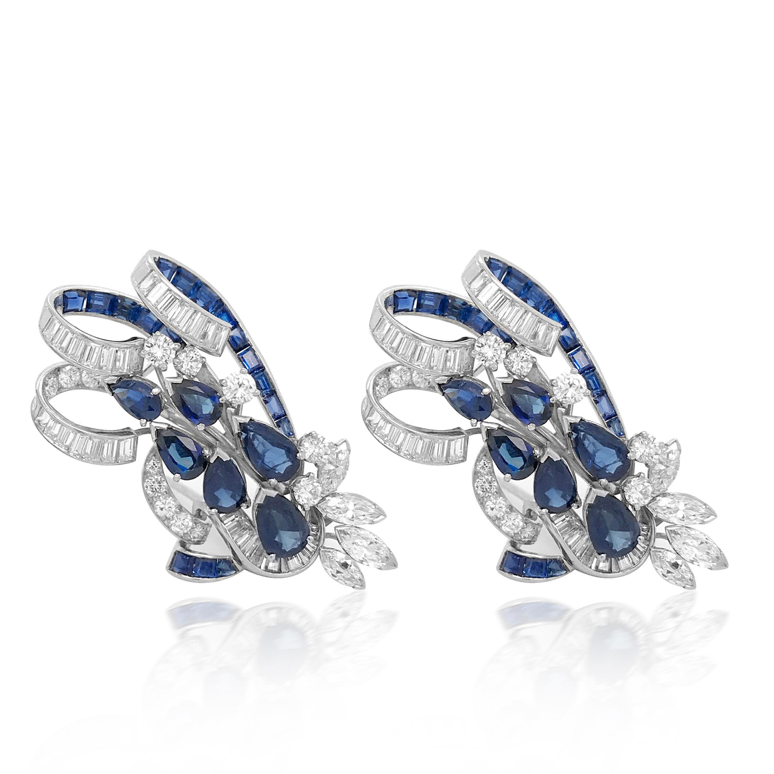 Retro Tiffany & Co. Sapphire and Diamond Double-Clip Brooch