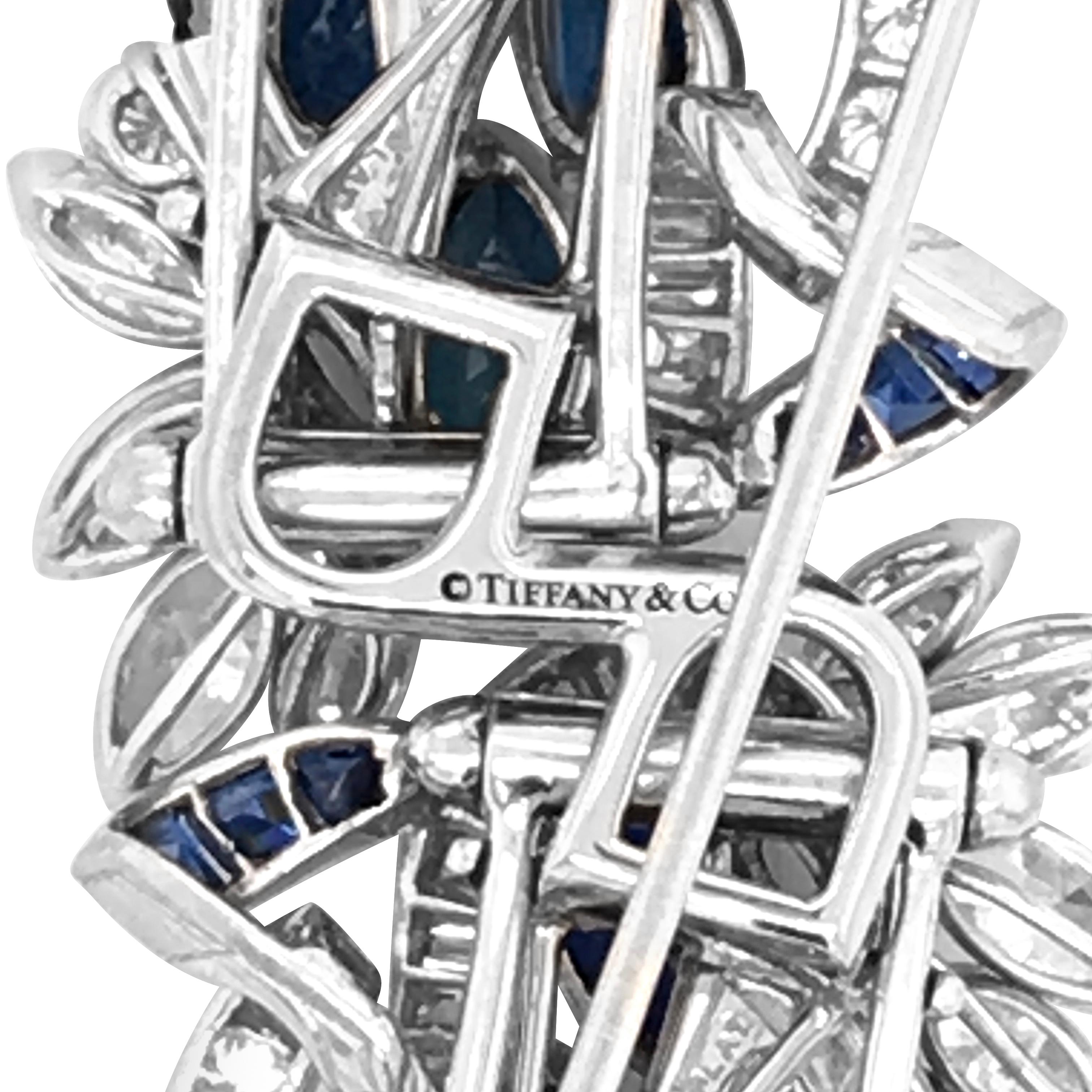 Marquise Cut Tiffany & Co. Sapphire and Diamond Double-Clip Brooch