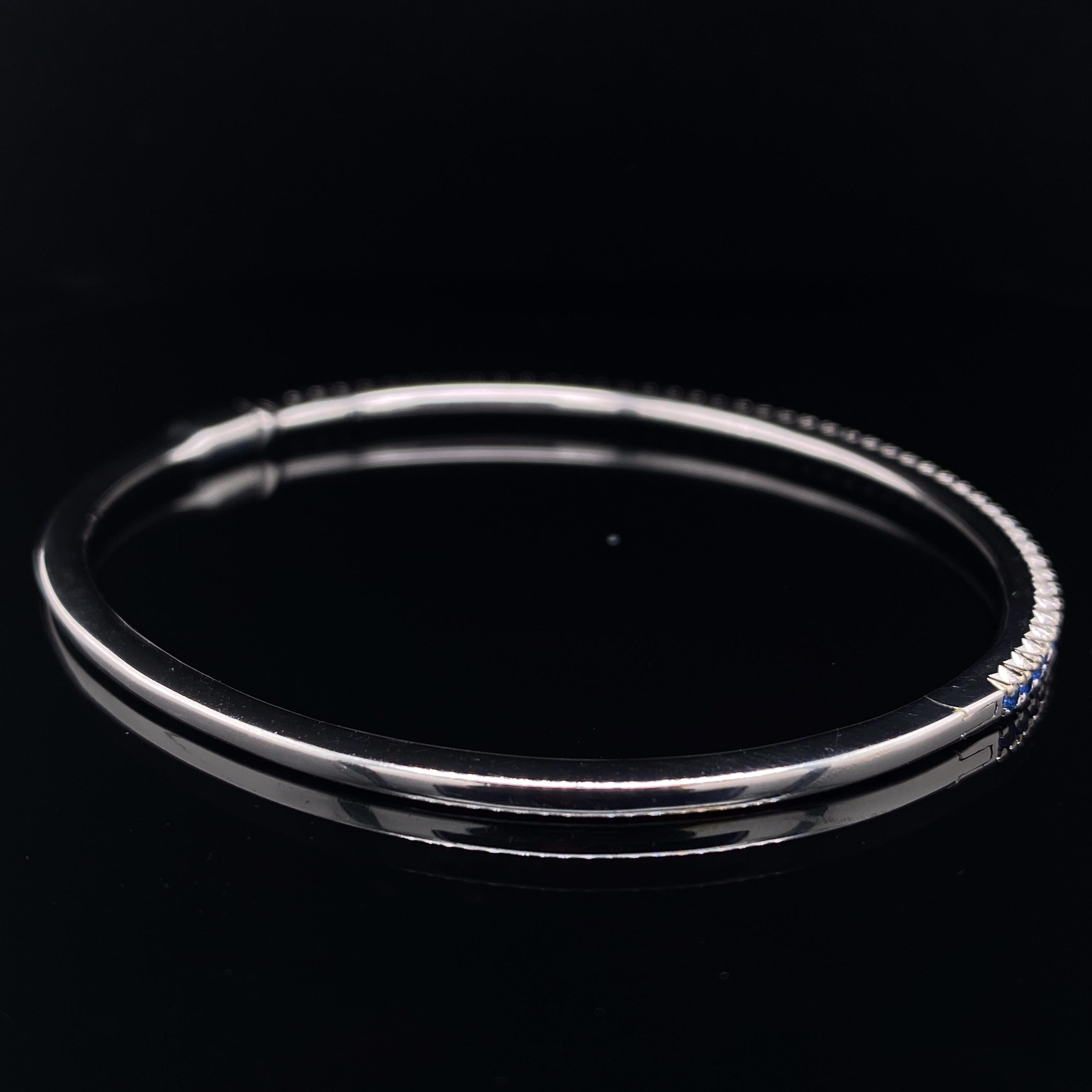 Round Cut Tiffany & Co. Sapphire Bangle 18 Karat White Gold