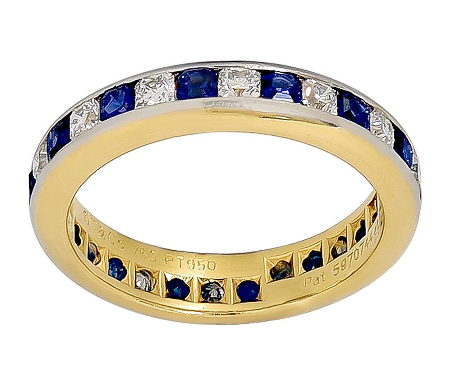 Round Cut Tiffany Sapphire Diamond Lucida Gold/Plat Ring For Sale